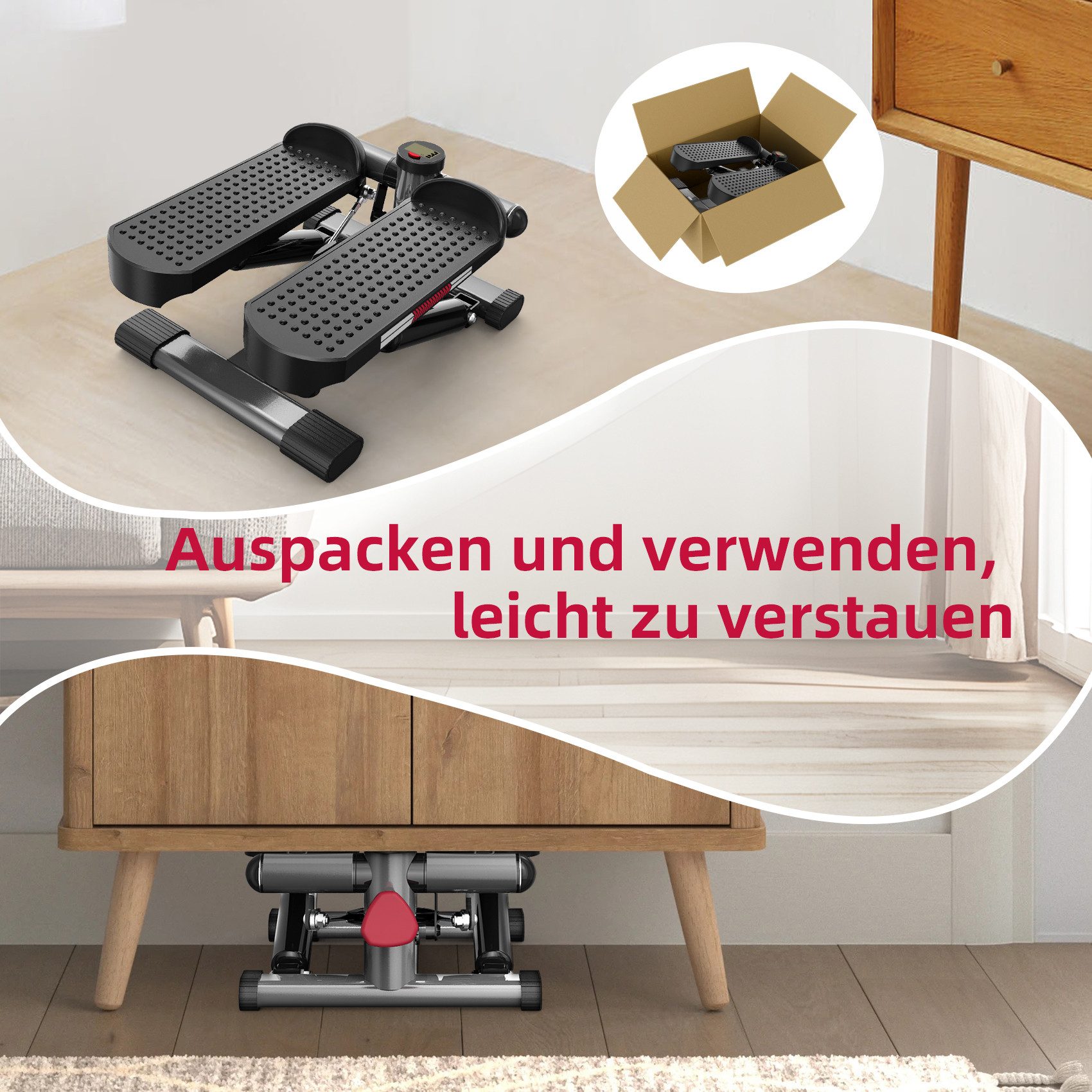 JASPORT Mini-Stepper ST1 2-in-1 Mini Stepper mit Widerstandsband (2-in-1 Up-Down Swing Stepper mit Power Ropes), leise, max. Belastbarkeit 100kg