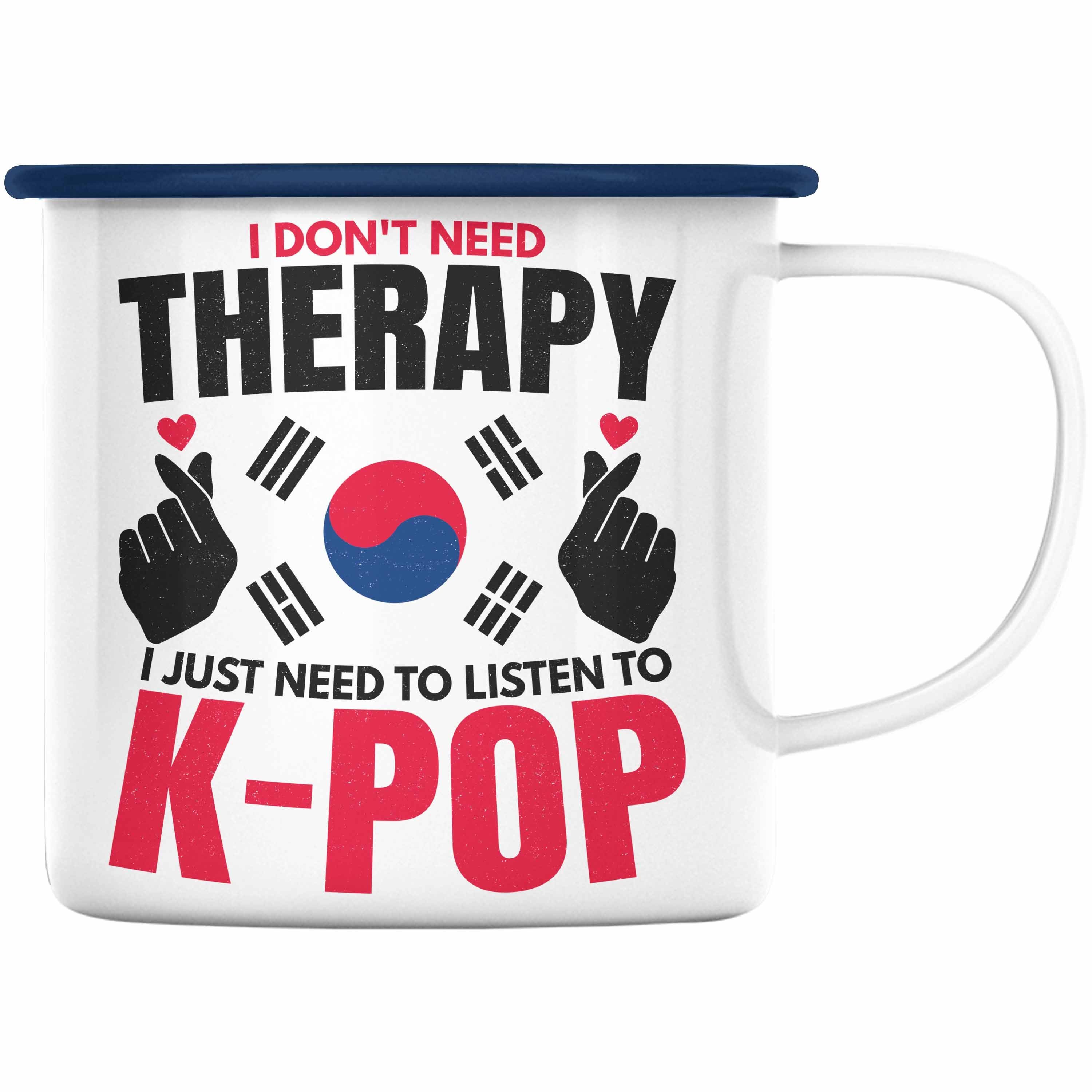 Trendation Thermotasse Trendation - K-Pop Emaille Tasse Geschenk Kpop Koreal Style Südkorea Geschenkidee Spruch Blau