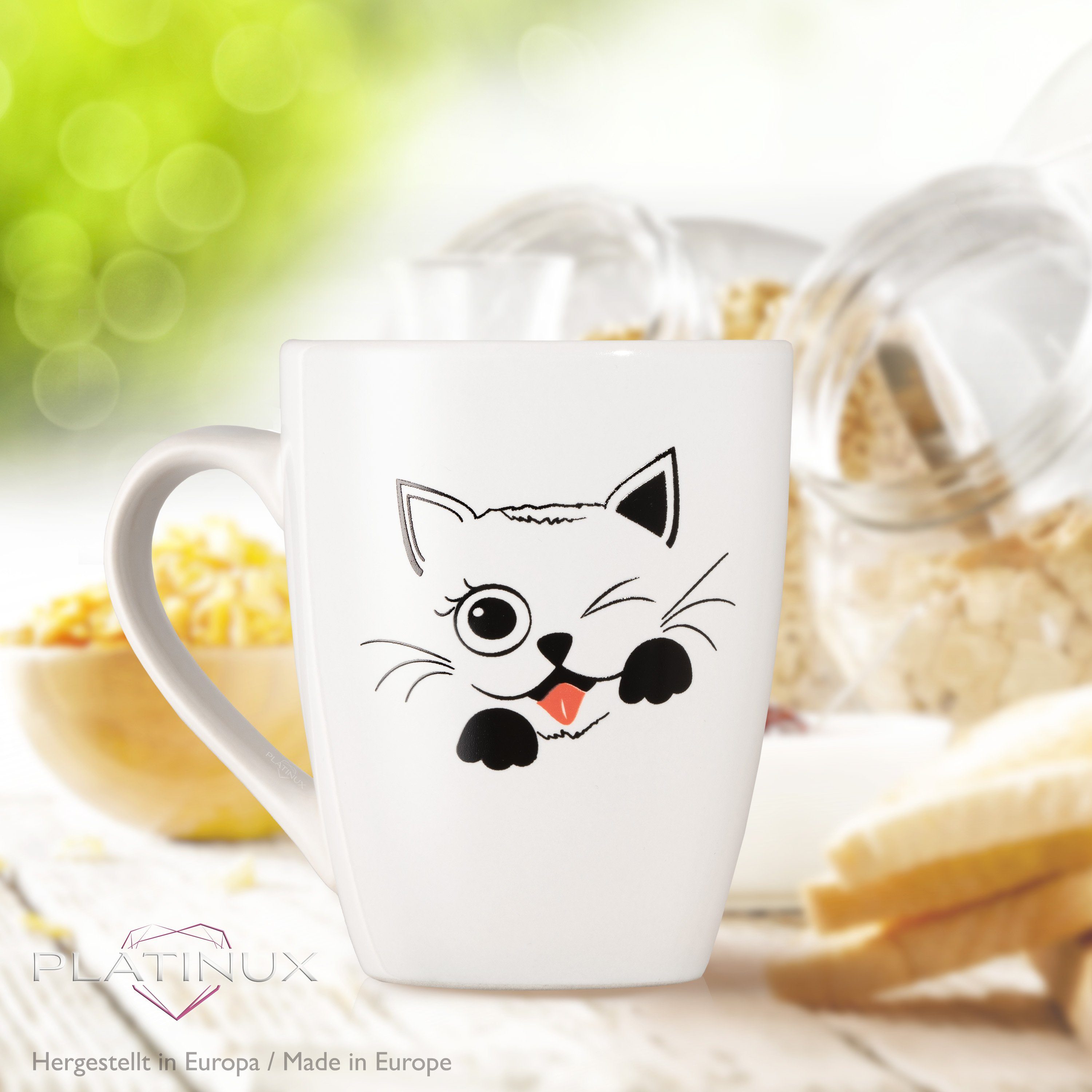 250ml, Tasse Kaffeetasse Katzen Teebecher (max. Keramik, mit 300ml) Kaffeebecher PLATINUX Teetasse Keramik mit Griff Motiv Tasse "Coco"