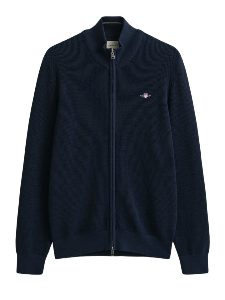 Gant Strickjacke blau,Casual,Baumwolle,Unifarben,Stehkragen,Lang,Regular Fit