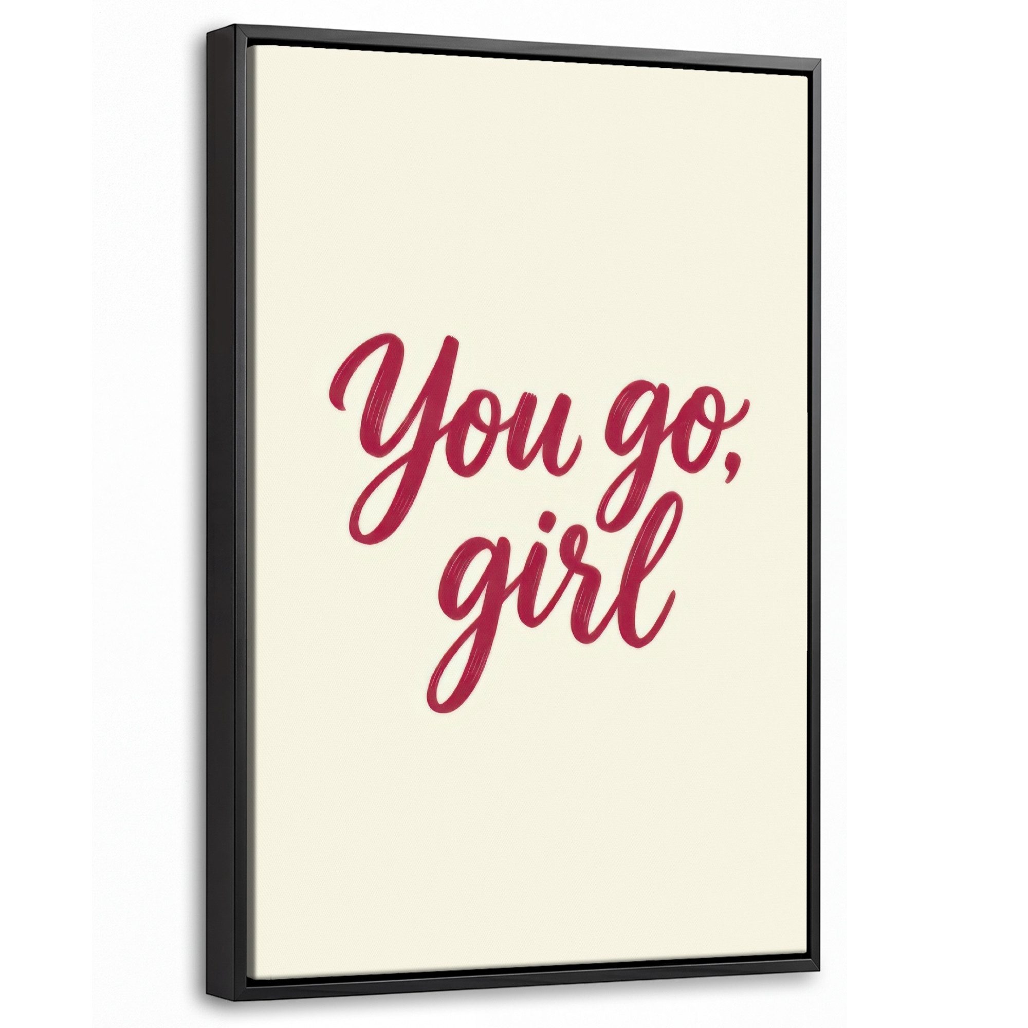 OneMillionCanvasses® Leinwandbild mit Rahmen - Du gehst Mädchen - Rot - Weiß, Fotodruck (1 St), Deko für Wohnzimmer Schlafzimmer Küche 20x30cm