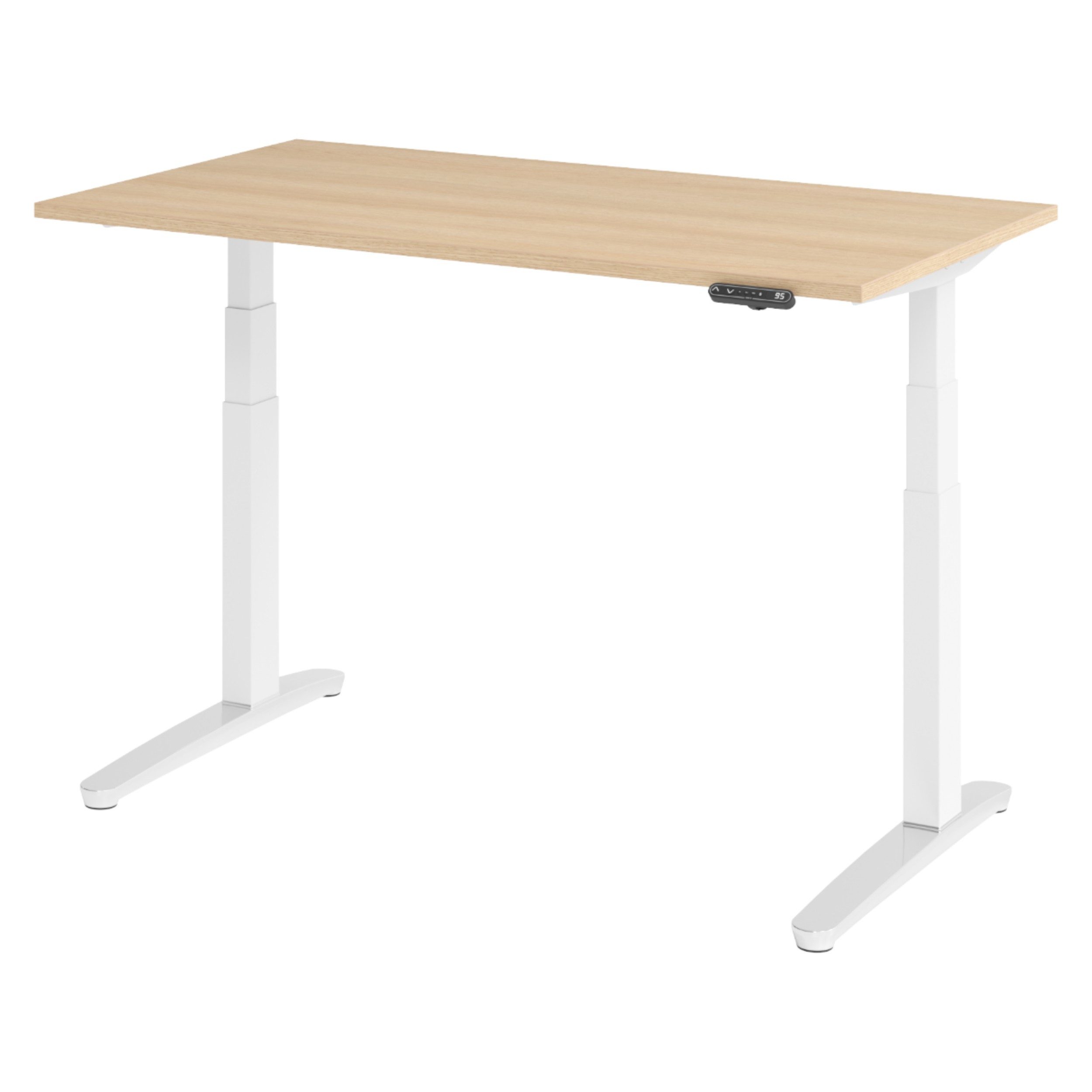 bümö Schreibtisch bümö XBHM Schreibtisch, Rechteck: 140 x 80 cm - Dekor: Eiche - Gestell: Weiß/Alu poliert