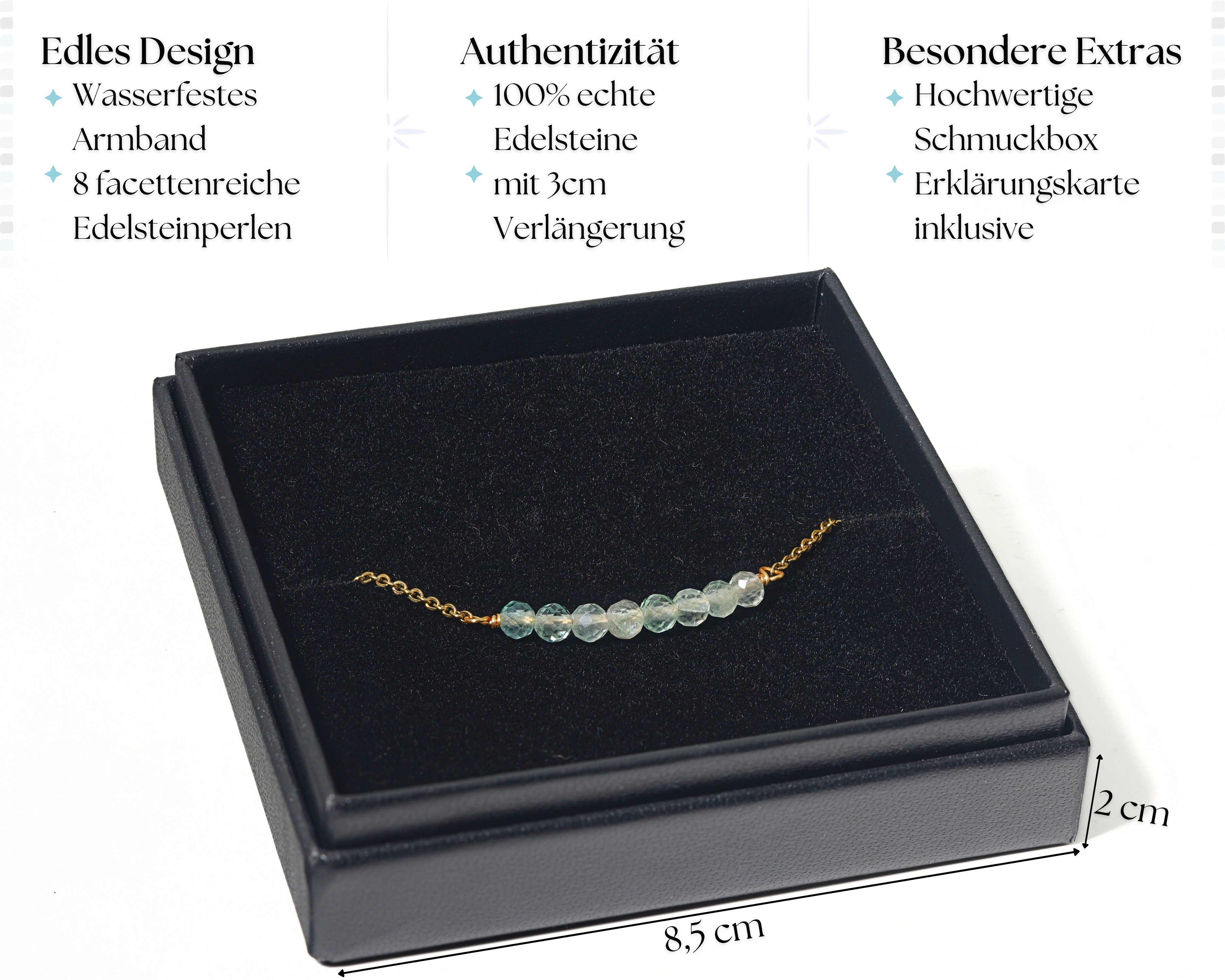 LAVISA Armband Edelstein - echte Naturstein Perlen 4mm, 8 Perlenarmband, Kristalle