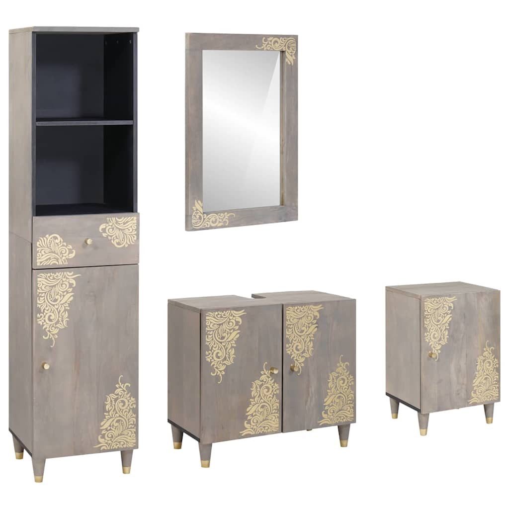 vidaXL Badezimmer-Set Badezimmermöbel Set mit Schubladen 4 pcs Grau 62 x 33 x 58 cm, (4-St)