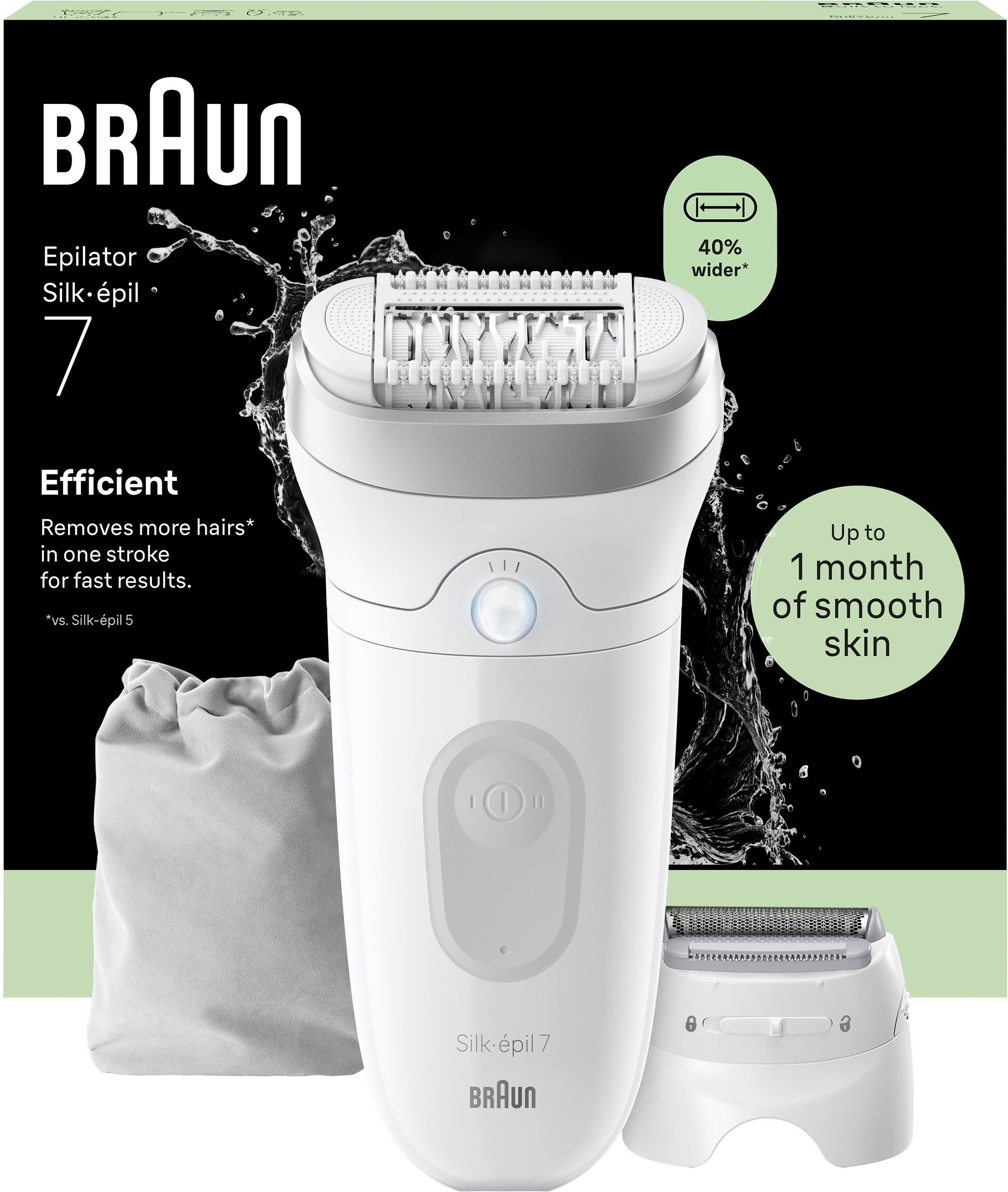 Braun Epilierer Silk-épil 7 SE7-041, Wet & Dry, breiter Kopf, inklusive Rasieraufsatz und Trimmeraufsatz