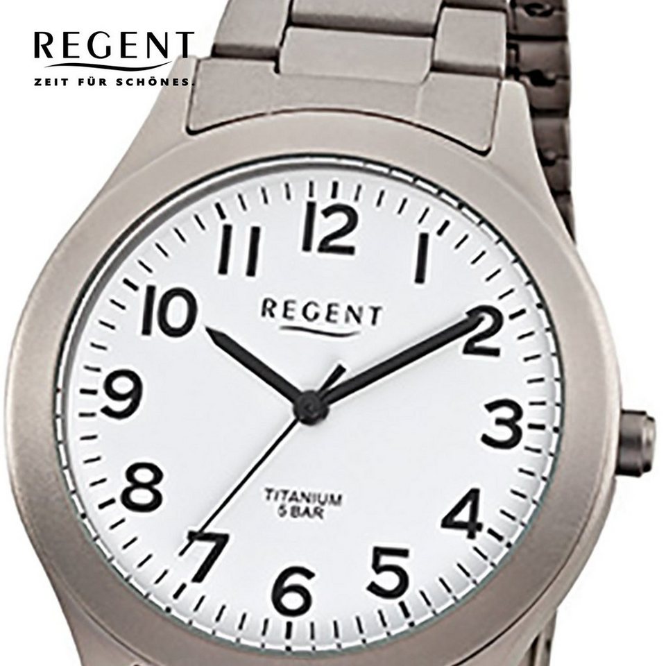 Regent Quarzuhr Regent Herren-Armbanduhr grau silber Analog, Herren  Armbanduhr rund, mittel (ca. 36mm), Titanarmband