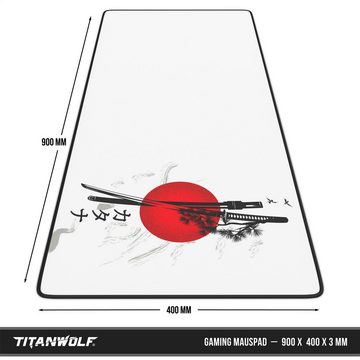 Titanwolf Gaming Mauspad XXL Speed Mousepad 900 x 400 x 3 mm, Schreibtischauflage, abwaschbar, rutschfeste Rückseite, Geschwindigkeit & Präzision, Japan Ink Swords