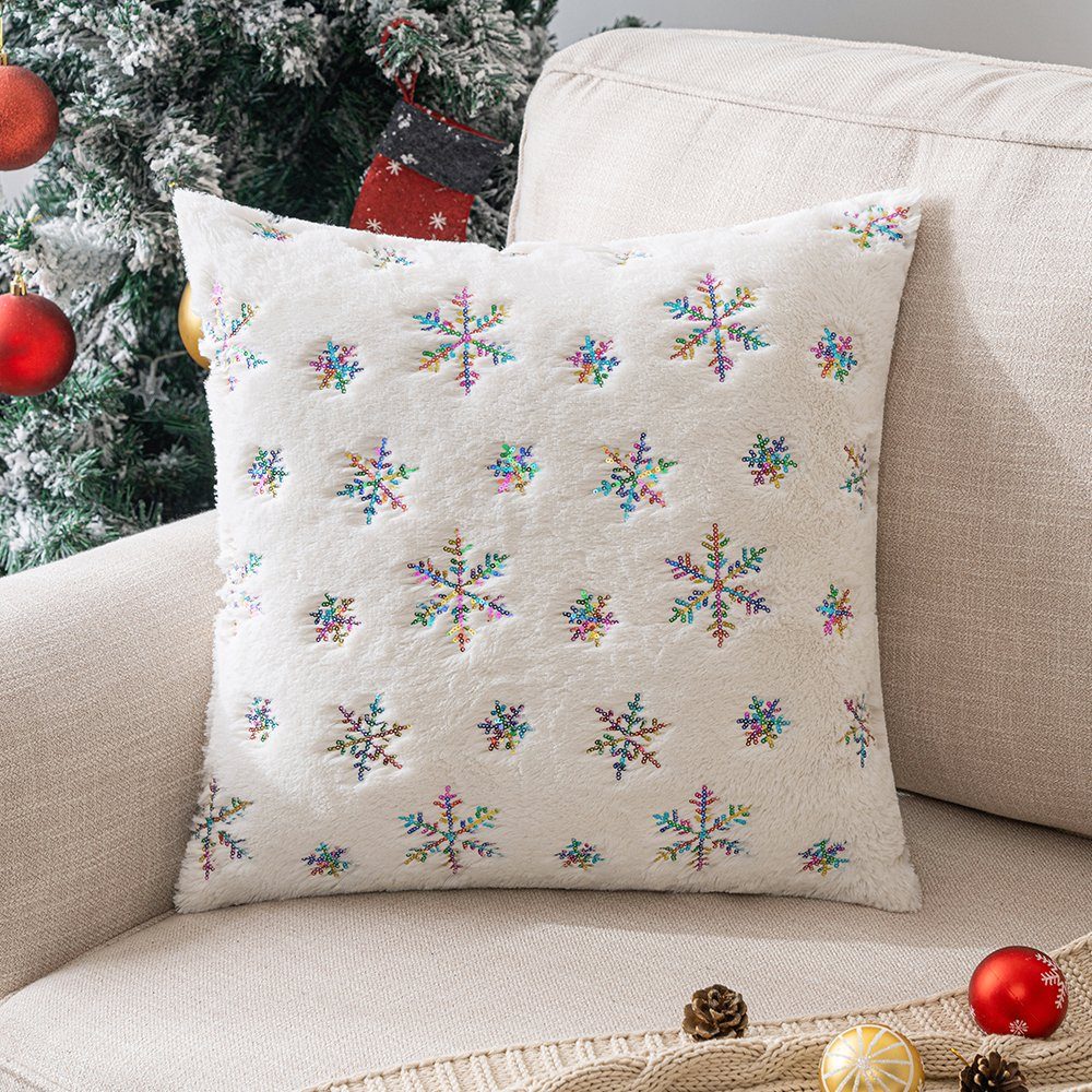 Kissenbezug 45* 45cm, Pailletten Schneeflocke, für Weihnachten Wohnzimmer