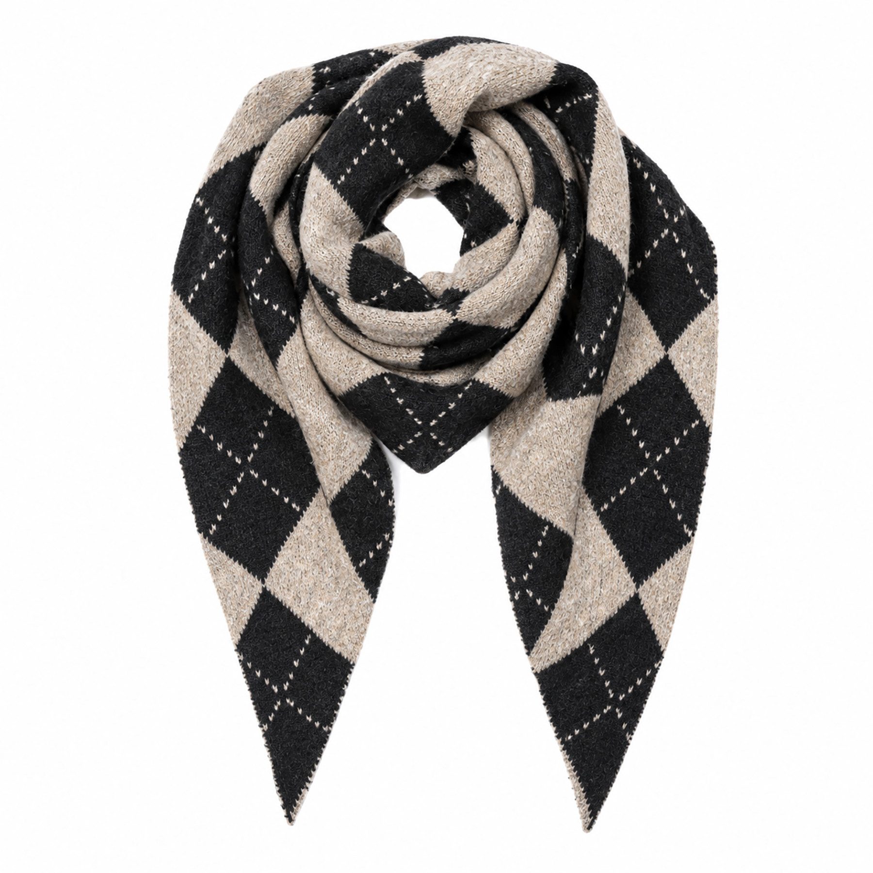Faera Modeschal Argylemuster Rauten Kontrastlinien für Damen, (1-St), Argylemuster, Großflächige Rauten, Feine Kontrastlinien