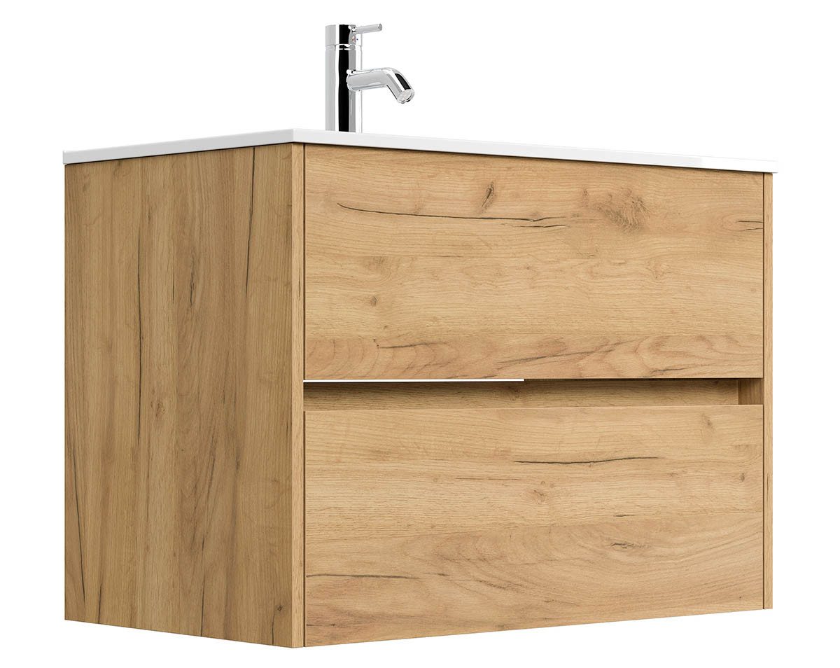 Posseik Waschtisch-Set Badmöbel Waschtisch LIMES 80cm, inkl. Waschbecken, gold-eiche, (Badmöbel Set, 1-St., Waschtisch Set)