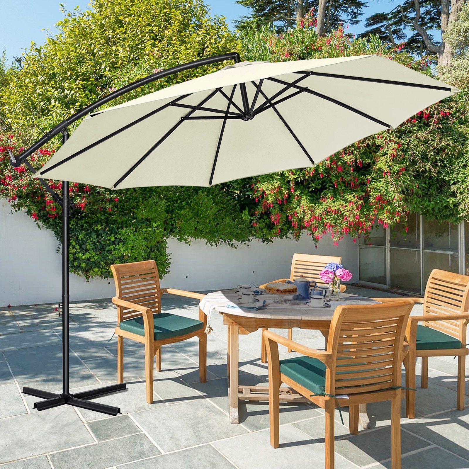 Ferghana Sonnenschirm Sonnenschirm mit Kurbel, Ampelschirm 360° Drehbar, Windfest Wasserdicht UV-Schutz UPF50+