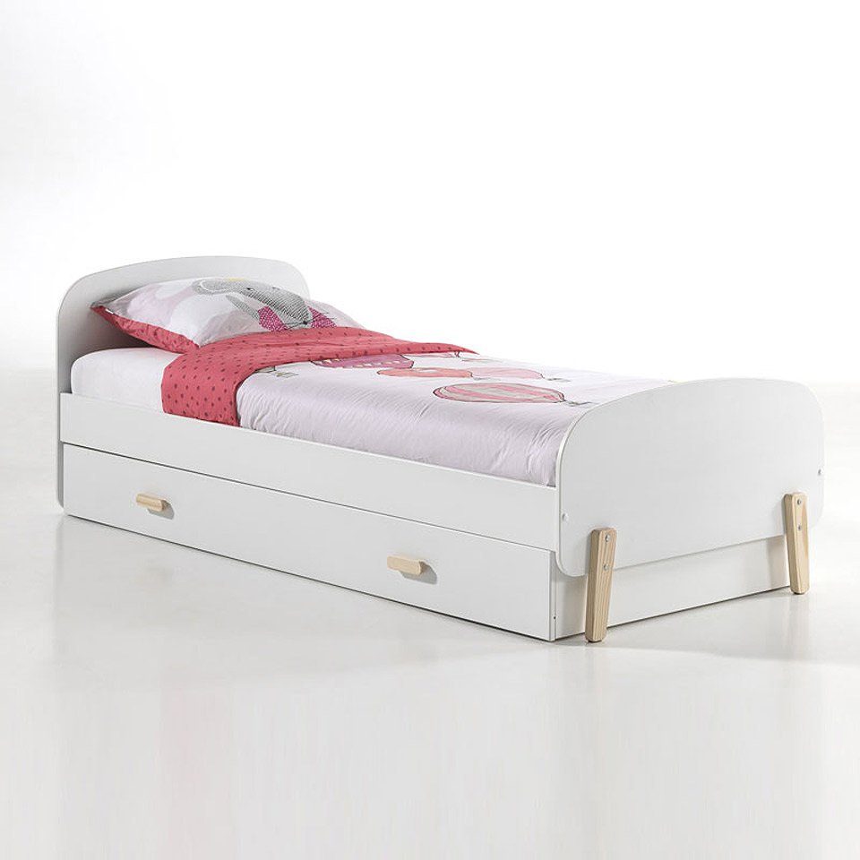 Lomadox Bett SLIGO-12, weiß Kiefer massiv Einzelbett 90x200 cm und schublade 206x73x95cm