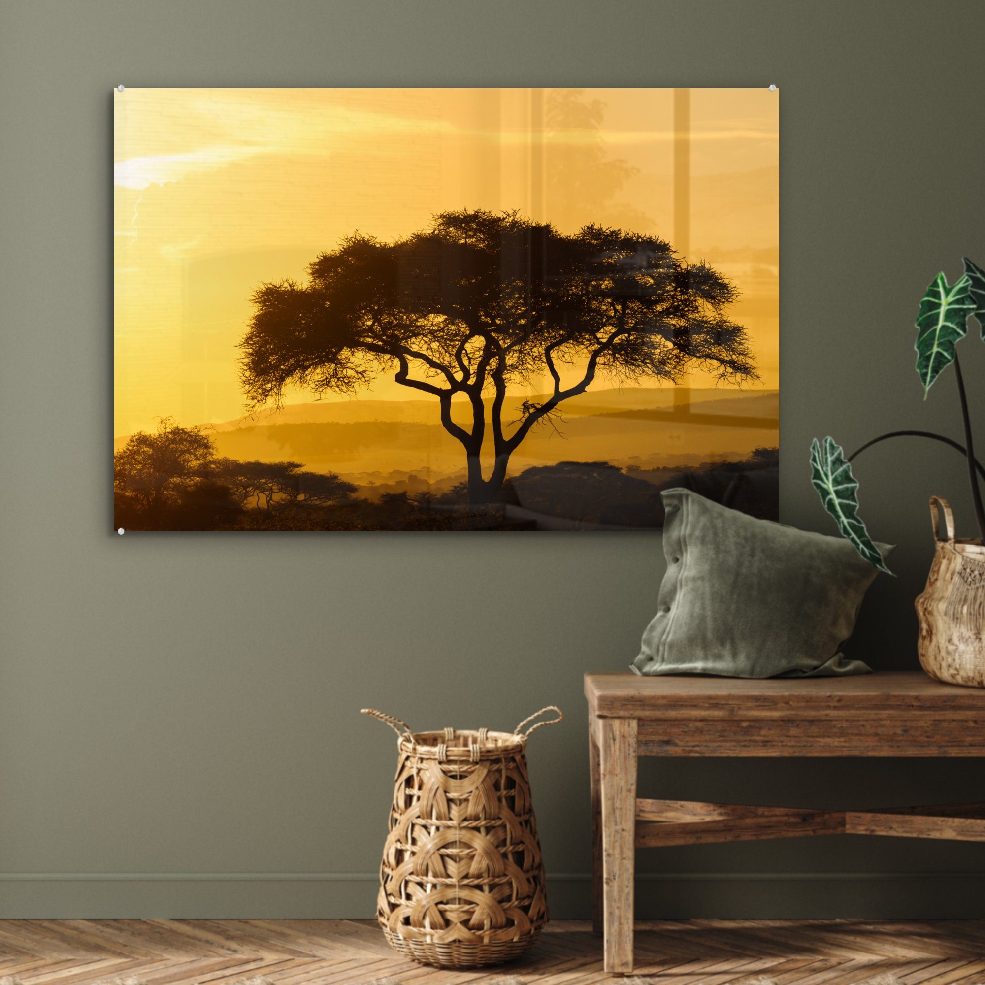 Serengeti-Nationalpark Acrylglasbild dem Gelber Acrylglasbilder & Himmel (1 Tansania, in Schlafzimmer über MuchoWow Wohnzimmer St),