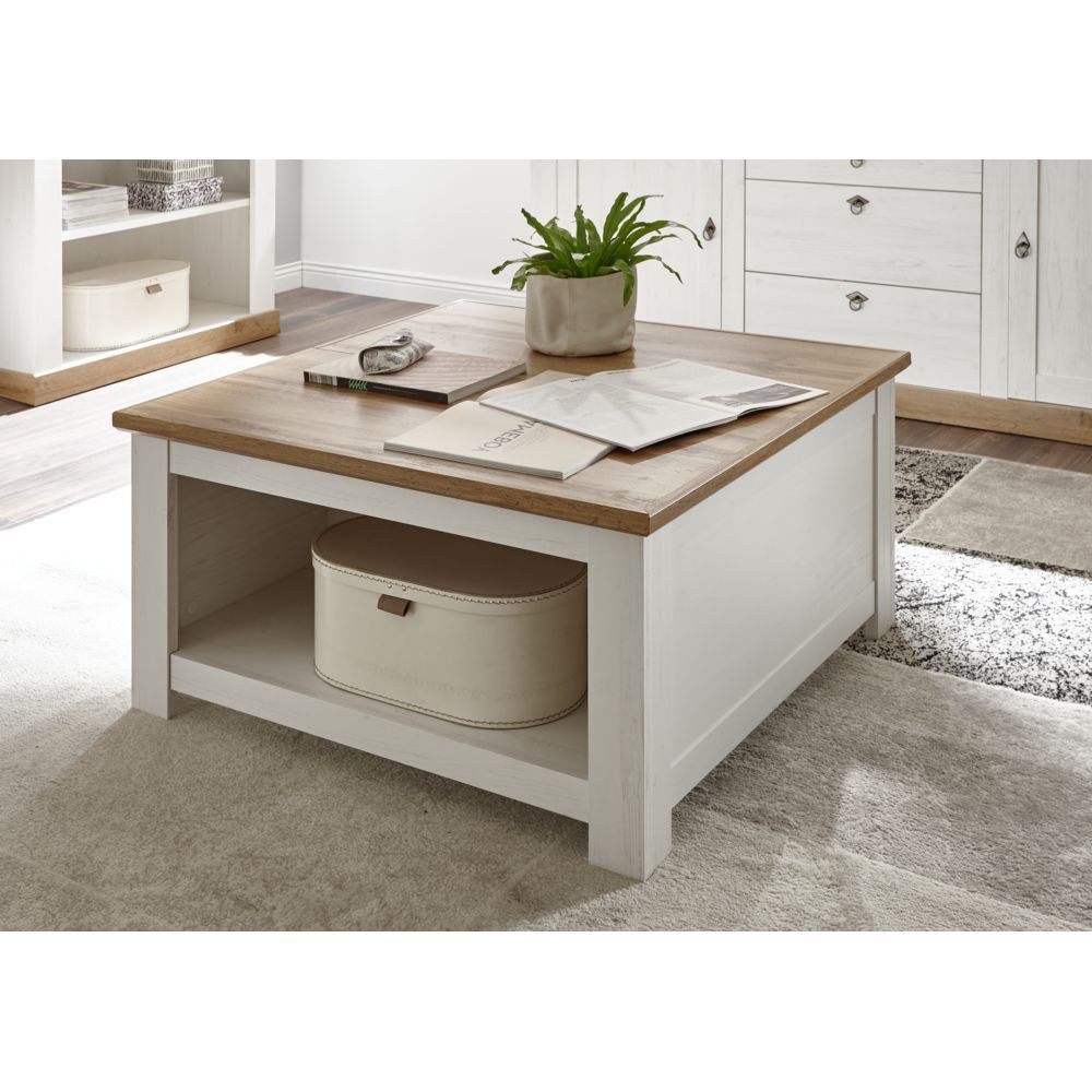 Lomadox Couchtisch LINARES-61, Pinie weiß / Wotan Eiche Nb. - 95/50/95 cm