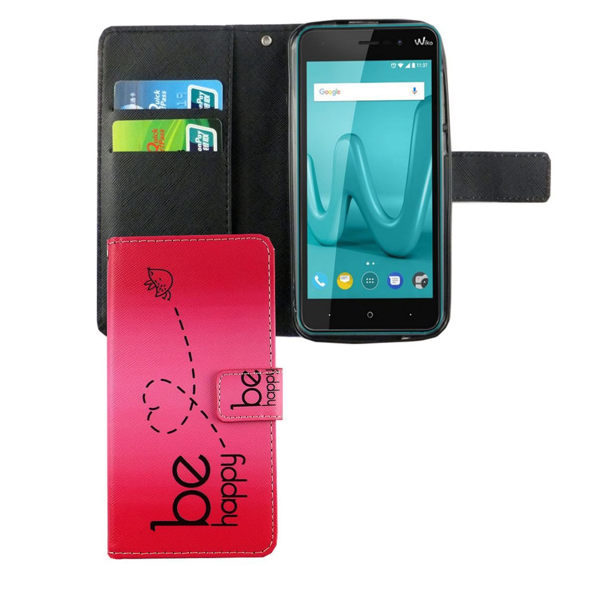 König Design Handyhülle Wiko Lenny 4, Wiko Lenny 4 Handyhülle Bookcover Rosa