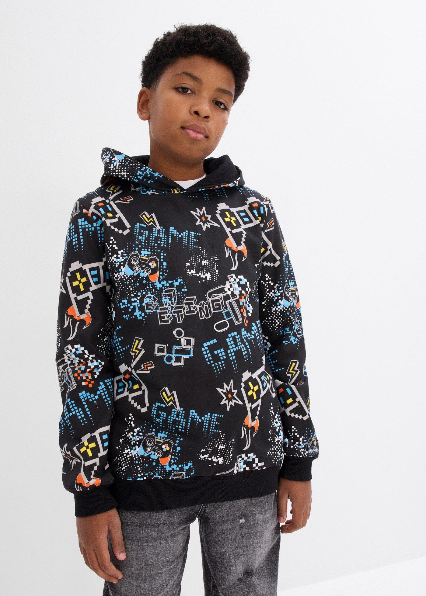 bonprix Hoodie lässige Passform, hüftbedeckende Länge, aus Baumwolle