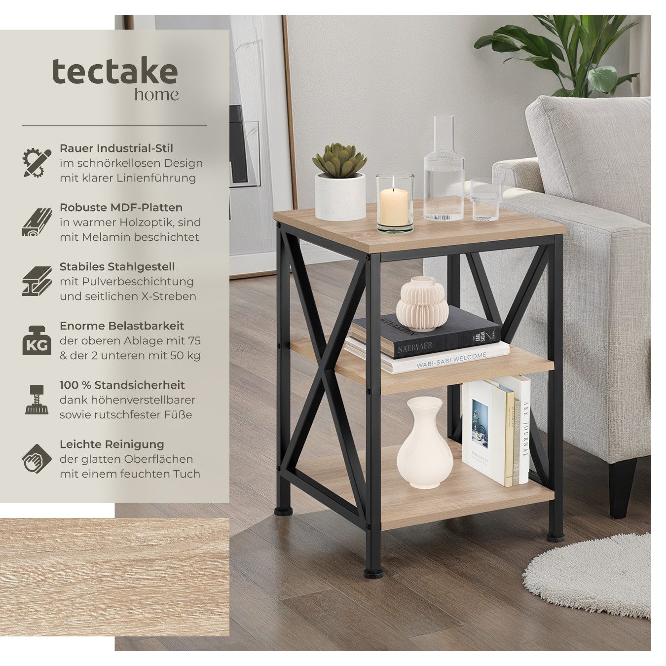 tectake Beistelltisch Couchtisch Nottingham 40,5x40,5x60,5cm (1-St., 1 tlg) günstig online kaufen