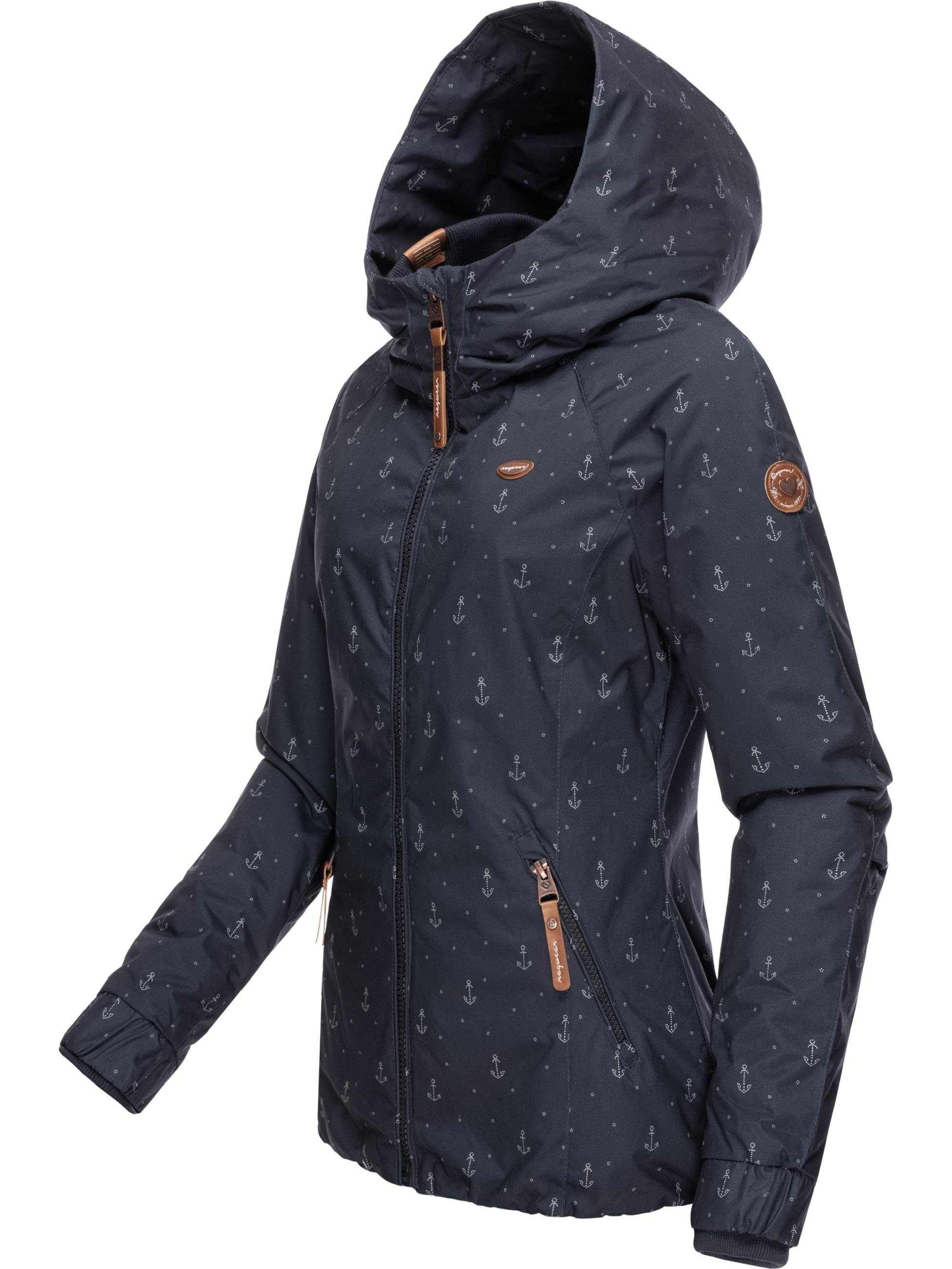 Ragwear Winterjacke Navy21 maritimem Marina Dizzie mit Warme Print Intl. Winter Outdoorjacke