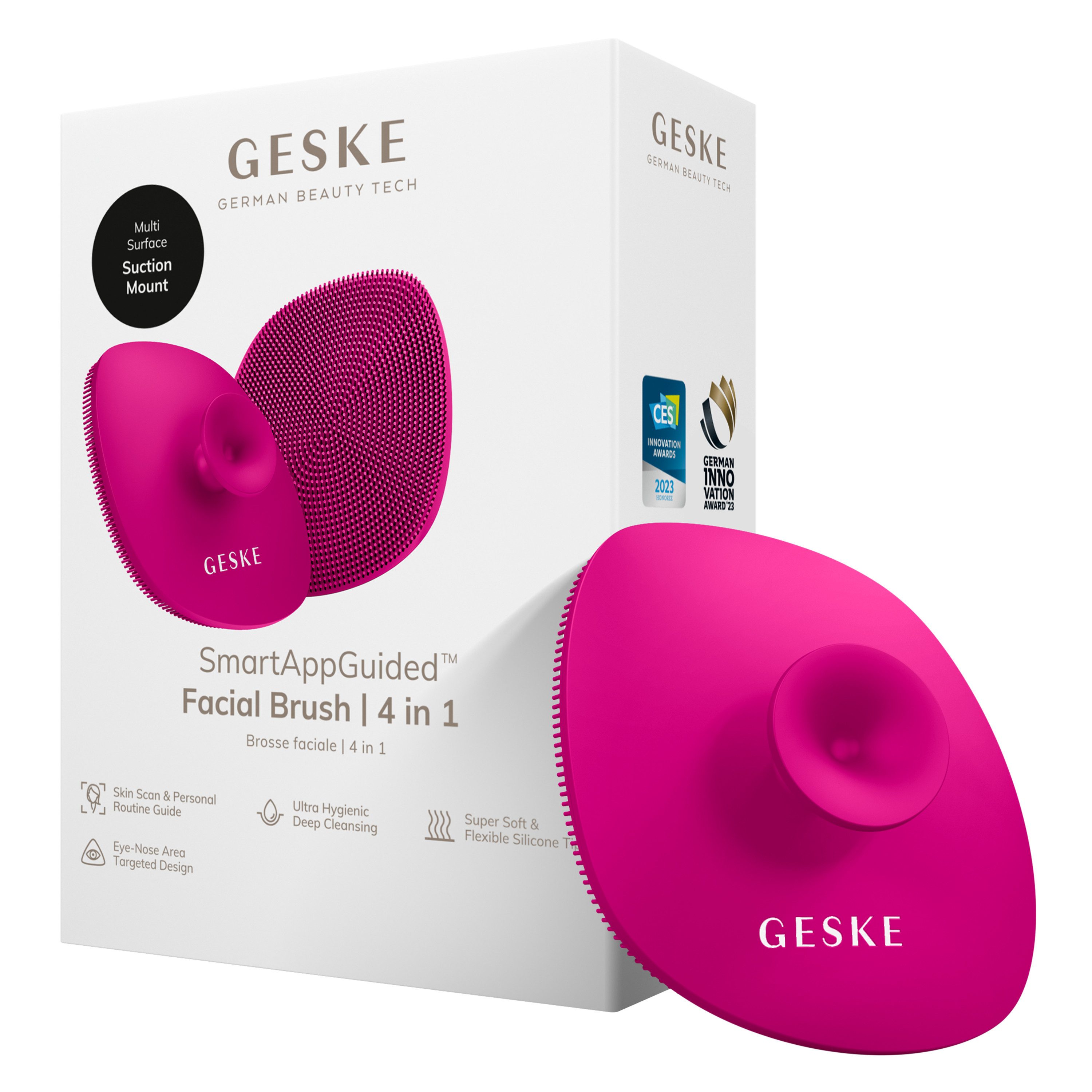 GESKE German Beauty Tech Gesichtsreinigungsbürste SmartAppGuided™ Facial Brush 4 in 1, Packung, 1-tlg., inkl. kostenloser APP (SmartAppGuided Device), Mit der GESKE App erhältst Du deine personalisierte Hautpflegeroutine.