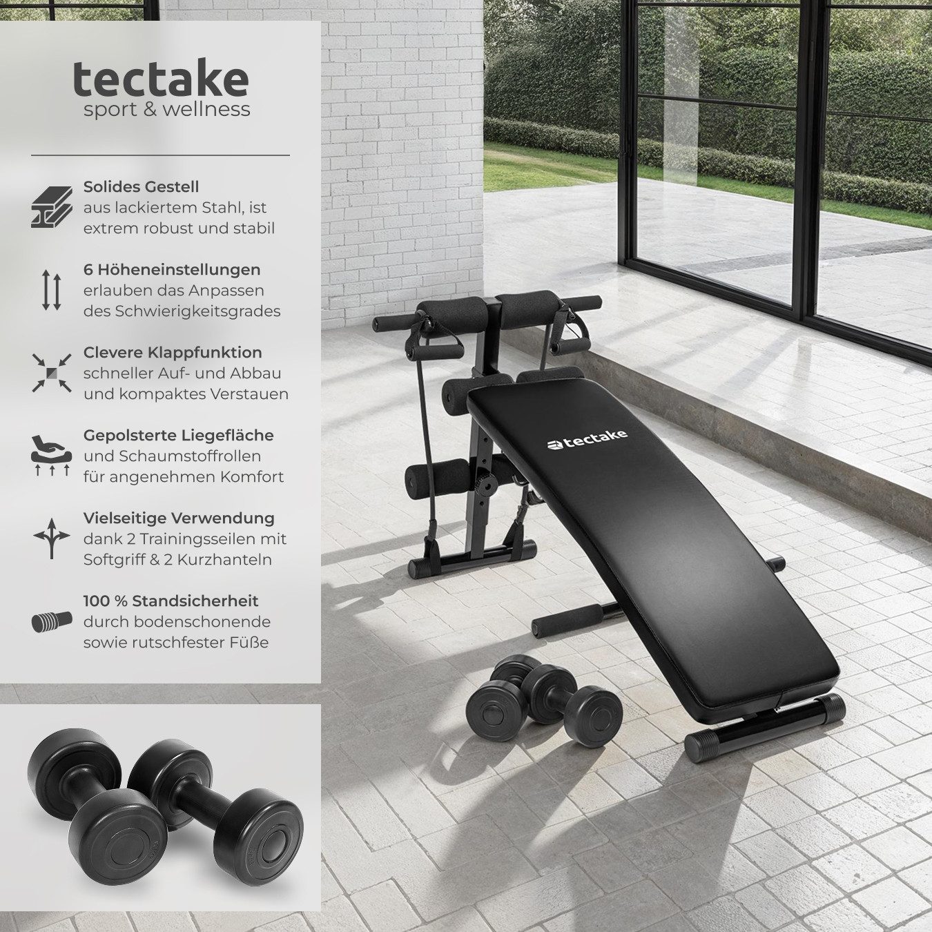 tectake Bauchtrainer Sit-up Bank, 6-fach verstellbar