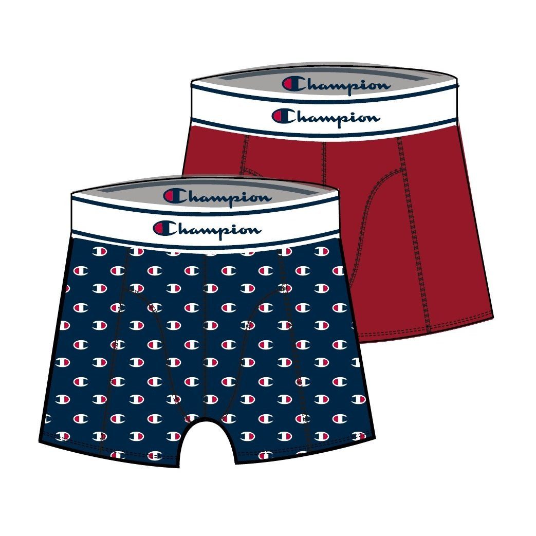 Champion Boxershorts (Baumwolle) Unterwäsche Allover Logo-Print navyblau/rot Herren - 2er