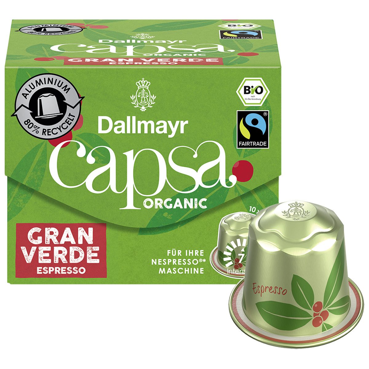 DALLMAYR Kaffee, Dallmayr Bio Capsa Organic Espresso Cran Verde Fairtrade 56g