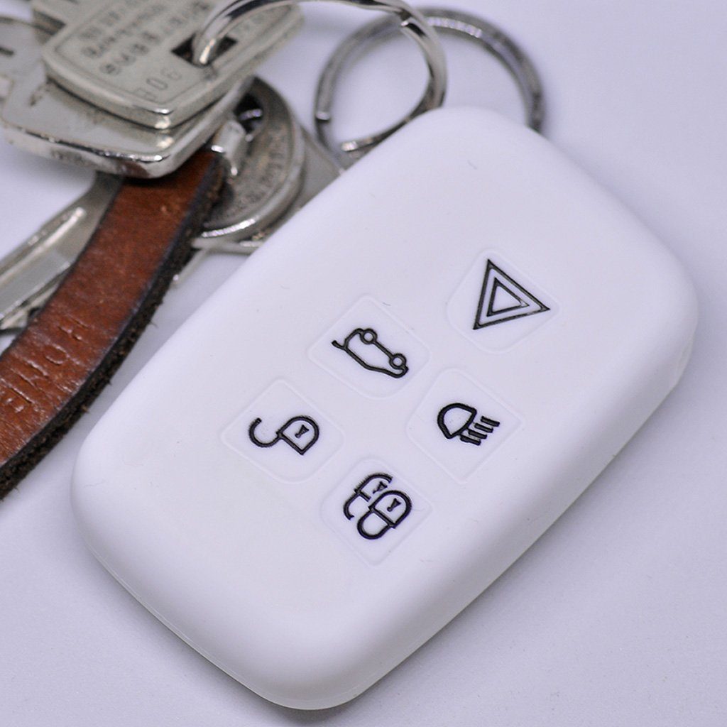 mt-key Schlüsseltasche Autoschlüssel Softcase Silikon Schutzhülle Weiß, für Land Rover Discovery IV Range Rover Sport Evoque 2009-2017 5 Knopf