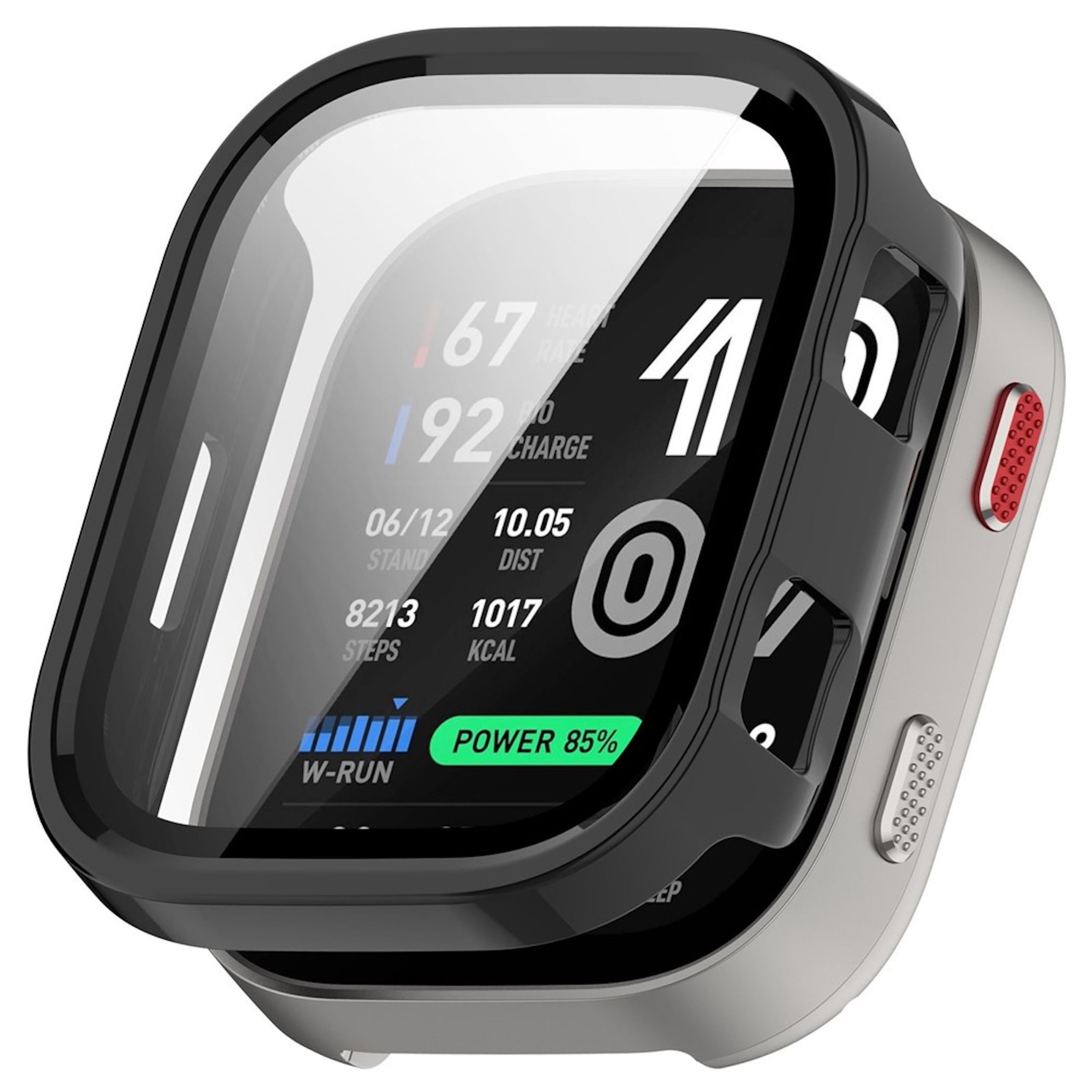 Wigento Smartwatch-Hülle + Schutzglas für Amazfit Bip Max Kunststoff 9H Schwarz, Schutzhülle aus PC + Hart Glas für Rundumschutz