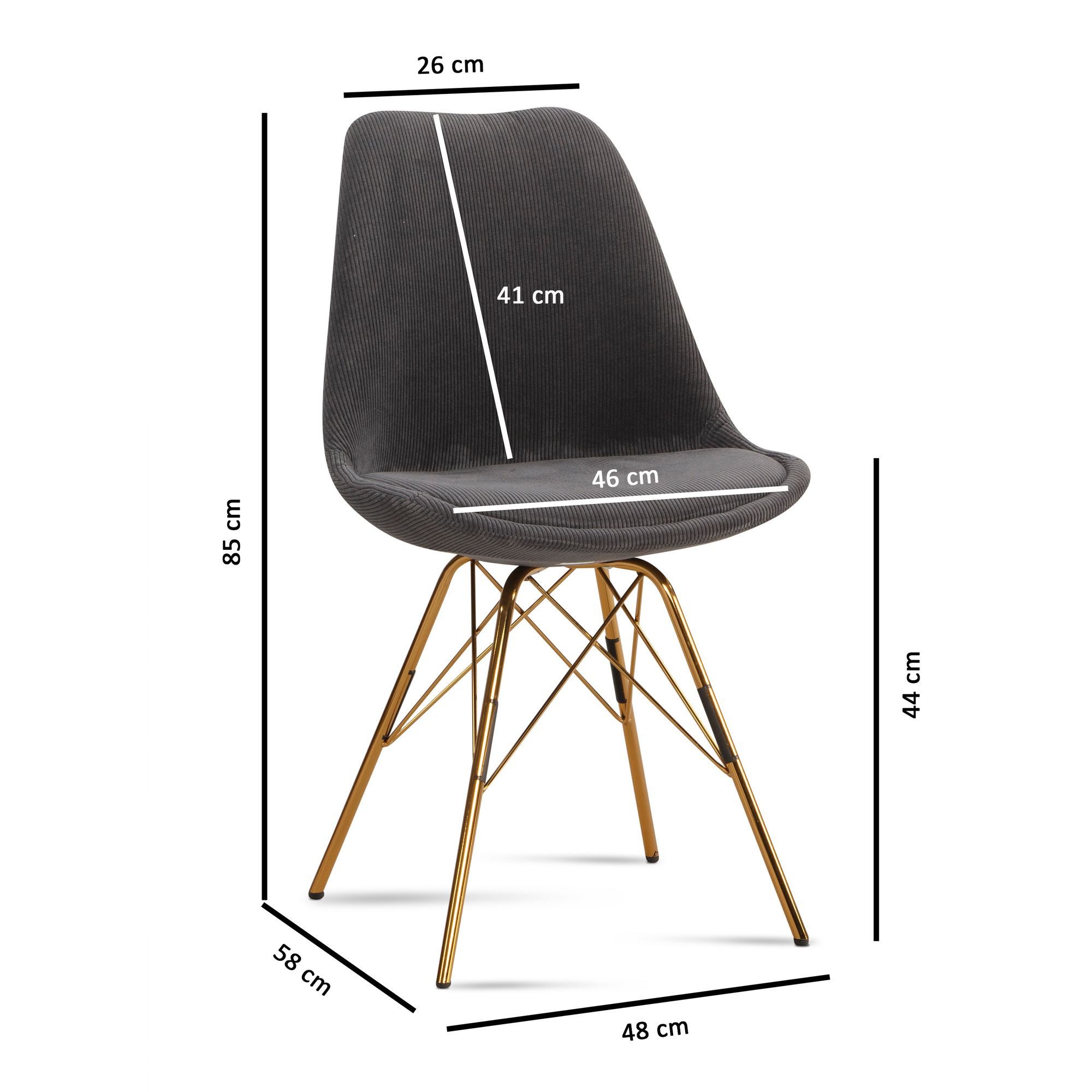 FINEBUY Esszimmerstuhl 2er Set Küchenstuhl Cord Cara Stoff Stuhl Skandinavisch (2er Set Stoff Küchenstuhl Gepolstert), Schalenstuhl ohne Armlehne, Polsterstuhl Esszimmer
