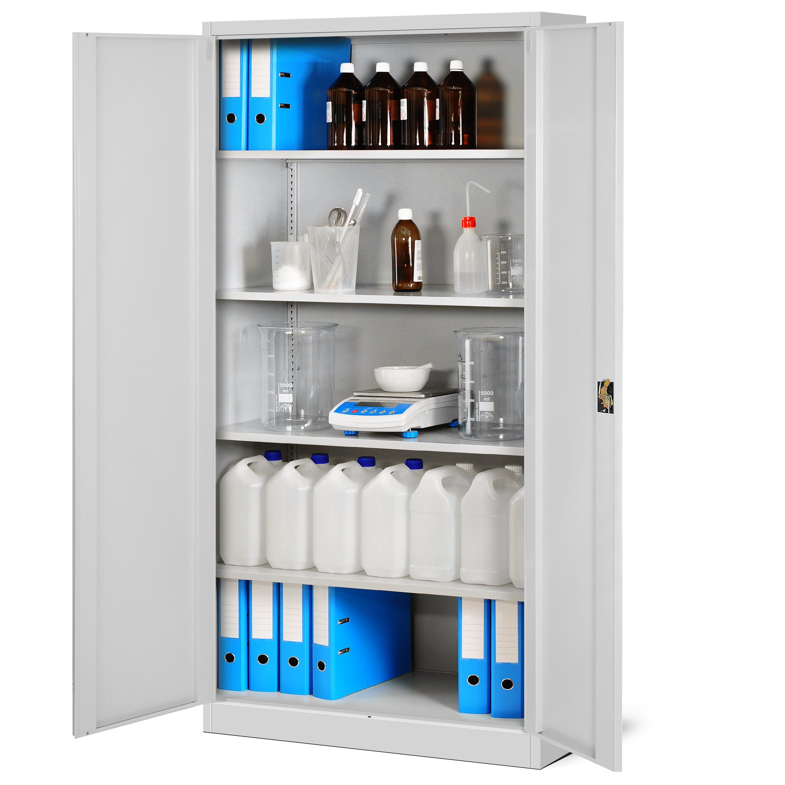 Jan Nowak Aktenschrank Metall Büroschrank abschließbar 90 cm JAN H 4 Böden Stahl (Ordnerschrank Aktenschrank Büro Kanzlei Praxis Sozialraum, Kaltwalzstahl 0,6 mm 195 x 90 x 45 cm Wandmontage 50 Ordner) Schloss 2 Schlüssel robust langlebig 17 Farben