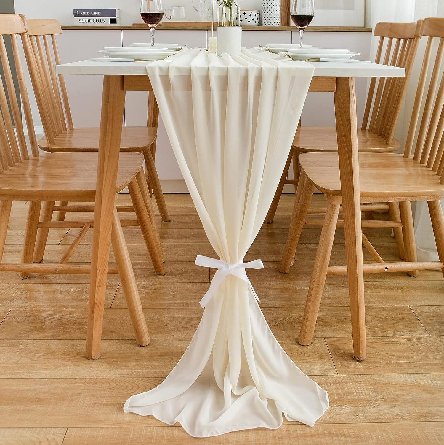Tischband Bordeaux für Tischdeko Tischläufer Coonoor Hochzeit Chiffon Beige cm Waschbar, Outdoor und 72x304 Indoor