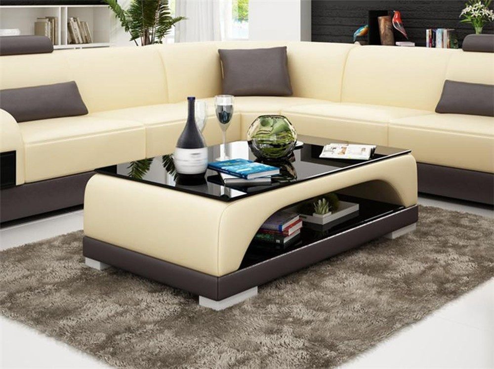 JVmoebel Couchtisch Moderner Sofatisch aus Leder mit Glasoberfläche für das Wohnzimmer, Made in Europa