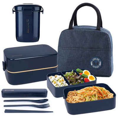 OSTWOLKE Lunchbox Bento Box Set Kunststoff Tragbare Auslaufsichere Lunchbox mit Tasche, inkl. Besteck-Set, mit Suppenbecher
