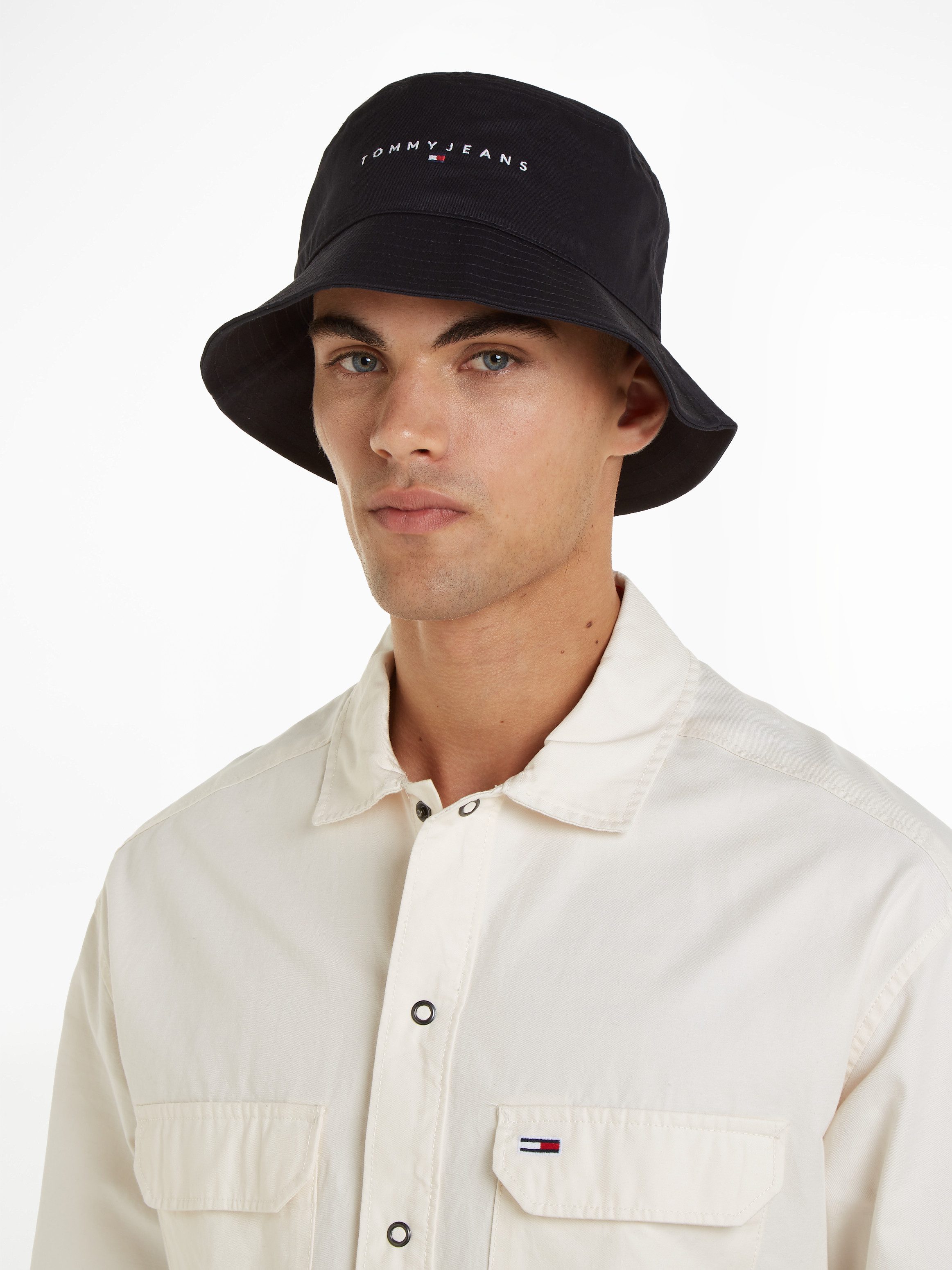 Tommy Jeans Fischerhut TJM LINEAR LOGO BUCKET HAT mit gesticktem Logoschriftzug