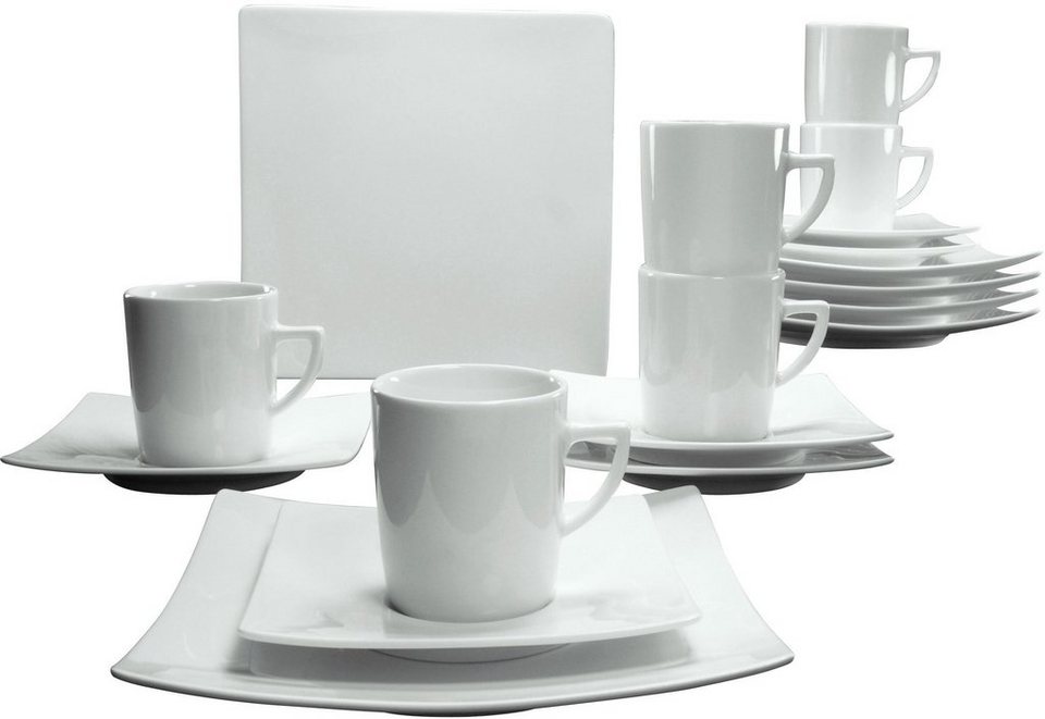 CreaTable Kaffeeservice Geschirr-Set Elegance (18-tlg), 6 Personen,  Porzellan, Service, weiß, elegante Form, Made in Europe, 18 Teile, für 6  Personen, mikrowellengeeignet