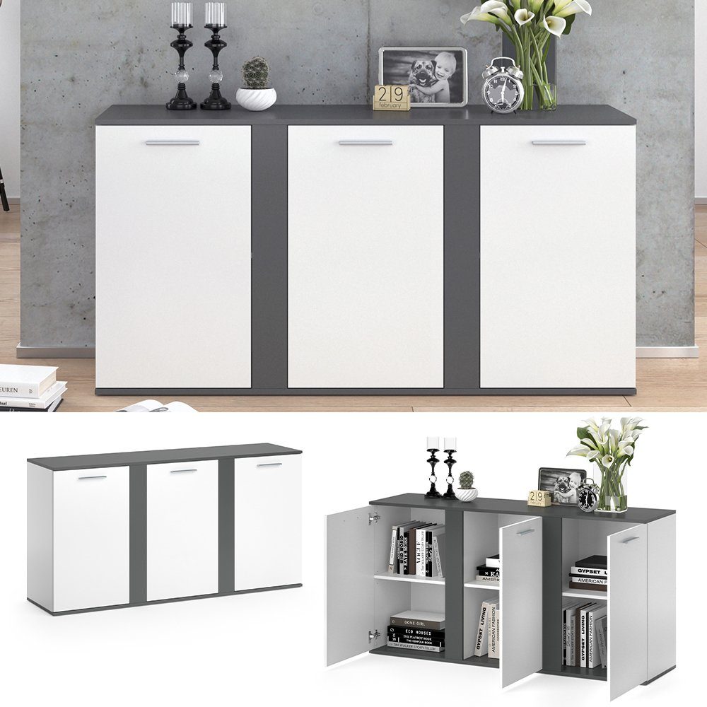 Vicco Highboard Novelli, Weiß/Anthrazit, 155 x günstig online kaufen