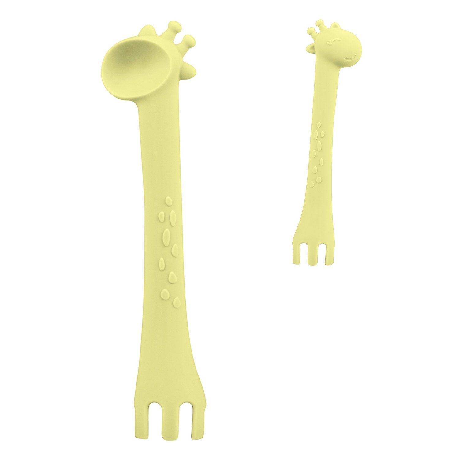 Kikkaboo Kinderlöffel Kinder Silikonlöffel Giraffe, Gabel, temperaturbeständig, ab 4 Monate gelb