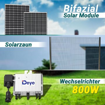 enprovesolar Zaun 1000W Solarzaun-Set mit Bifazial Full Black Solarmodule, (Montage-Set zur (Einseitig-Hochkant) Zaunbefestigung und Montageservice), 800W Deye WiFi Wechselrichter, PV Doppelstabmattenzaun