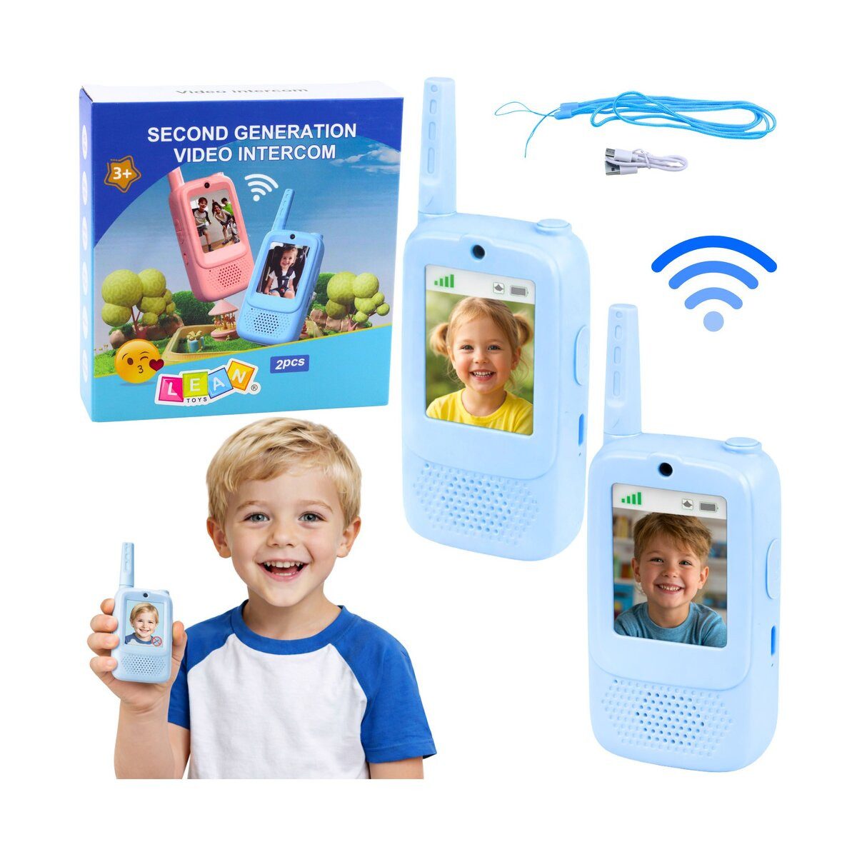 Wisam Lernspielzeug Walkie-Talkies für Kinder mit Videoaufzeichnungskamera, blau