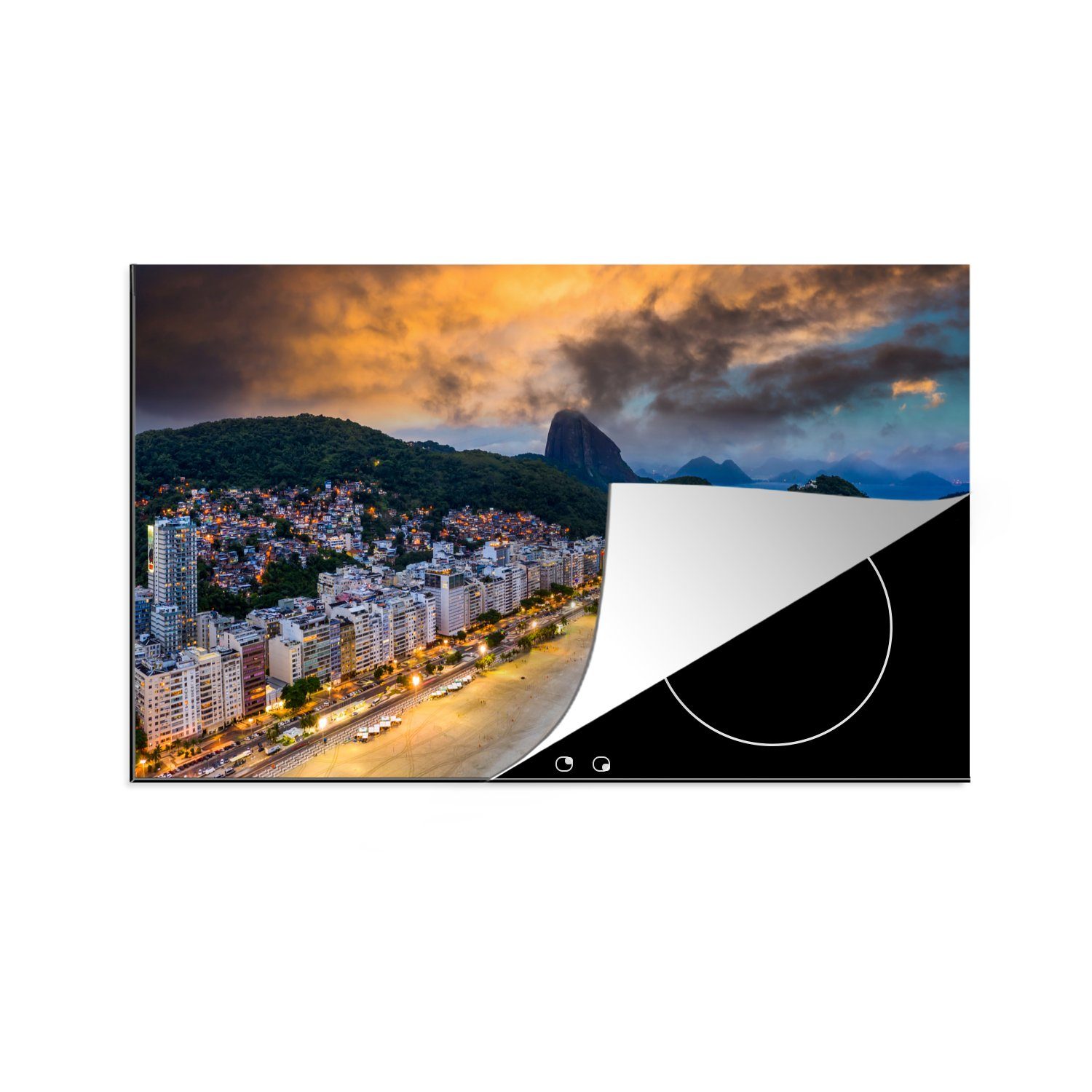 tlg), Herdblende-/Abdeckplatte Ceranfeldabdeckung, bei Vinyl, Strand Copacabana MuchoWow 83x51 (1 küche Arbeitsplatte Sonnenuntergang, cm, für