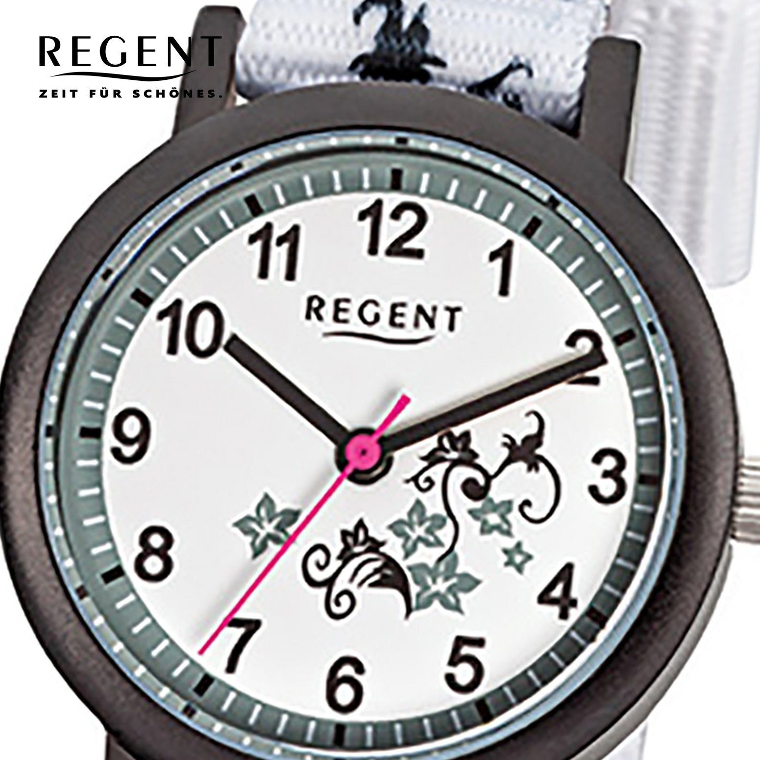 Textilarmband klein Kinder-Armbanduhr Regent (ca. Analog Kinder 29mm), weiß Regent rund, Armbanduhr F-728, Quarzuhr