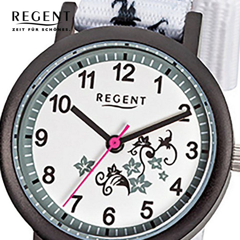 Regent Quarzuhr Regent Kinder-Armbanduhr weiß Analog F-728, Kinder  Armbanduhr rund, klein (ca. 29mm), Textilarmband