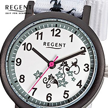 Regent Quarzuhr Regent Kinder-Armbanduhr weiß Analog F-728, (Analoguhr), Kinder Armbanduhr rund, klein (ca. 29mm), Textilarmband