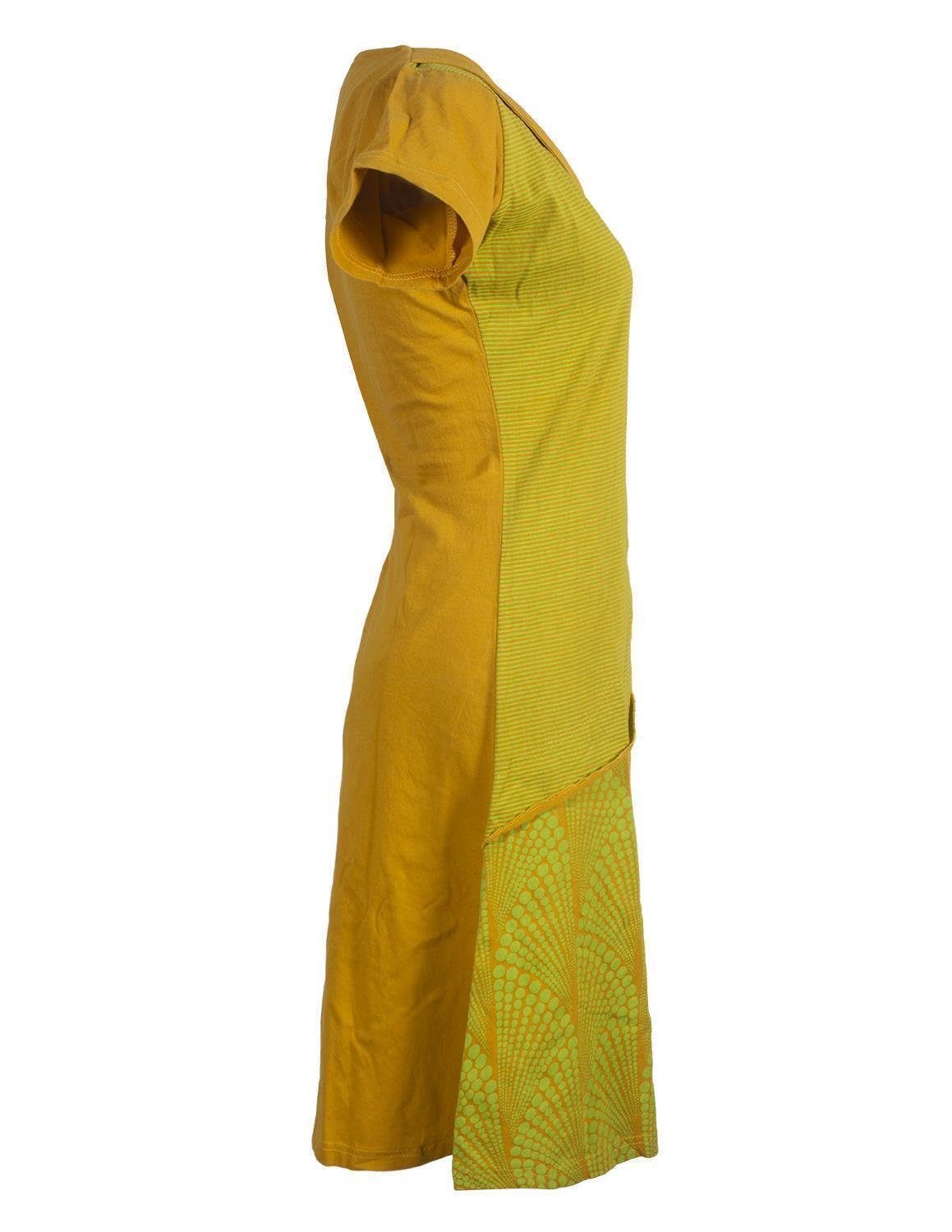 Vishes Tunikakleid Kurzarm Lagenlook Kleid Streifen Punkte Muster Boho, Elfen, Goa, Hippie Style