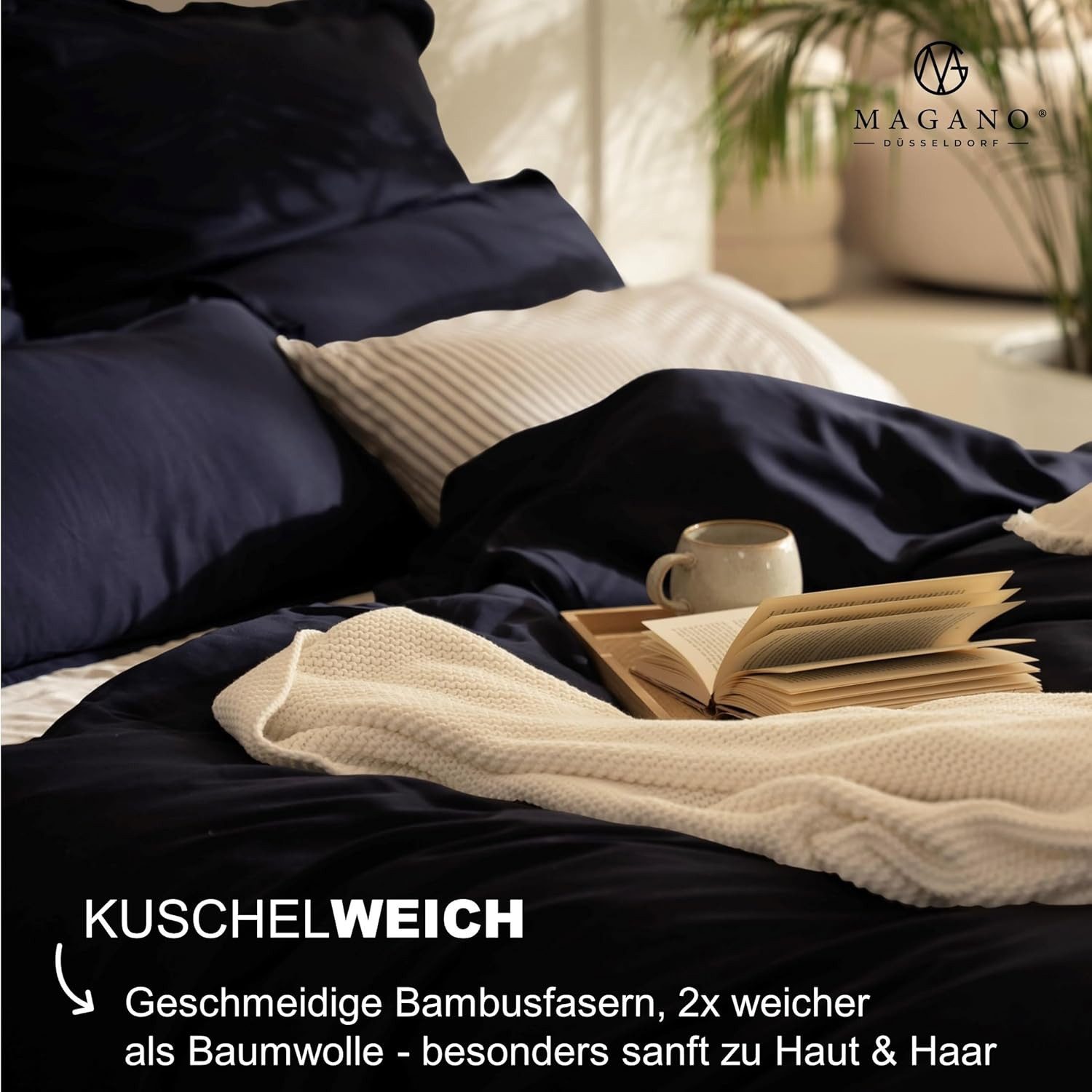 MAGANO Spannbettlaken Bambus & Baumwolle Satin, Luxus Bettlaken, Gummizug: rundum, 400 TC Luxusqualität, Hypoallergen, Thermoregulierend