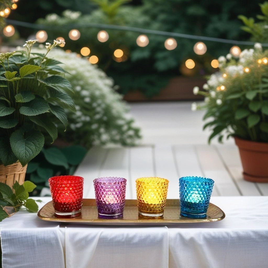 Marrakesch Orient & Mediterran Interior Dekotablett 4er Set Orientalische Deko Windlicht-Set Jabar aus Glas in Gold 30 cm (4 St), Handarbeit