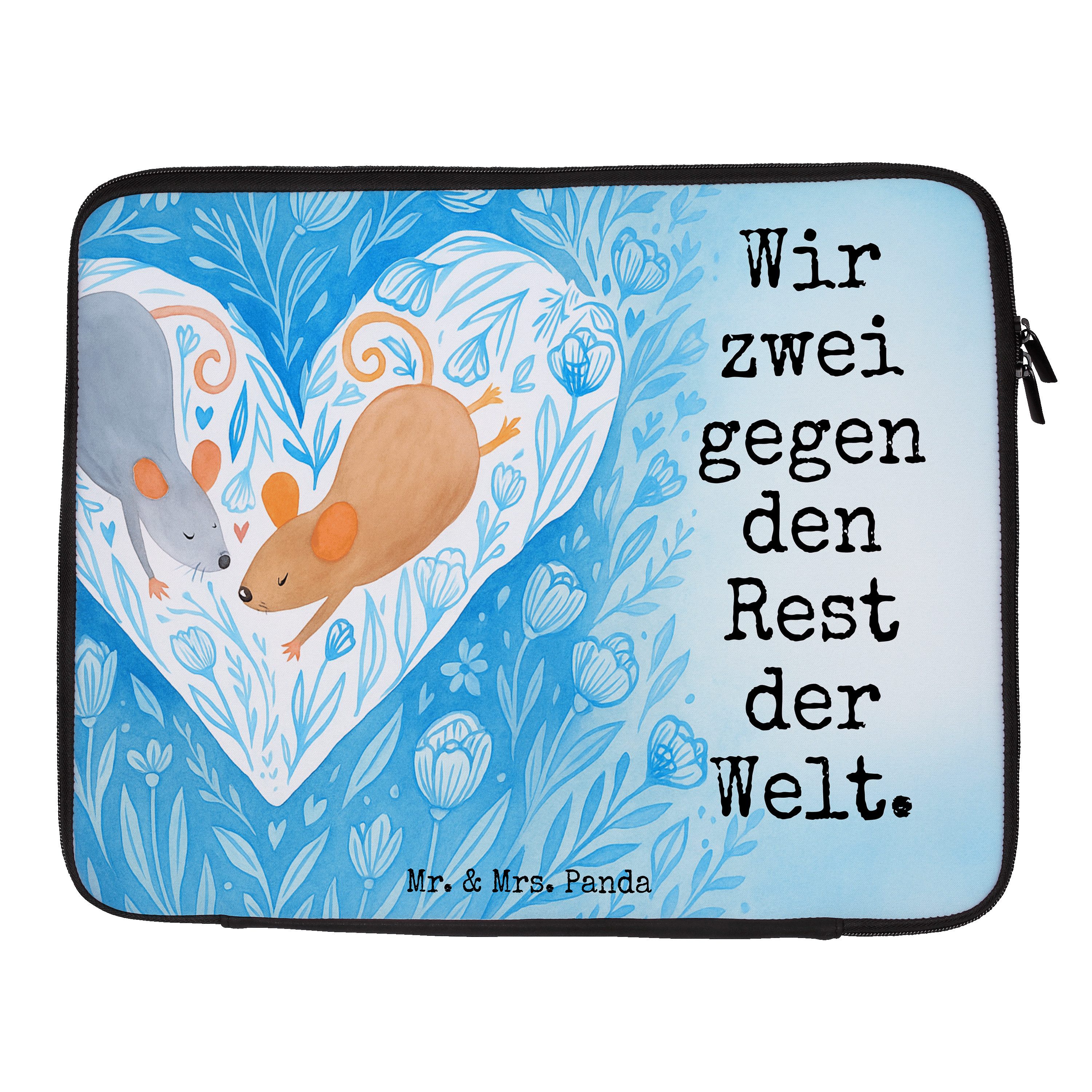 Mr. & Mrs. Panda Laptop-Hülle Mäuse Herz Design, Laptop Tasche 17" 40 x 30 cm, Weiß, Case, Freundin, Pärchen Notebook Hülle Liebesgeschenk