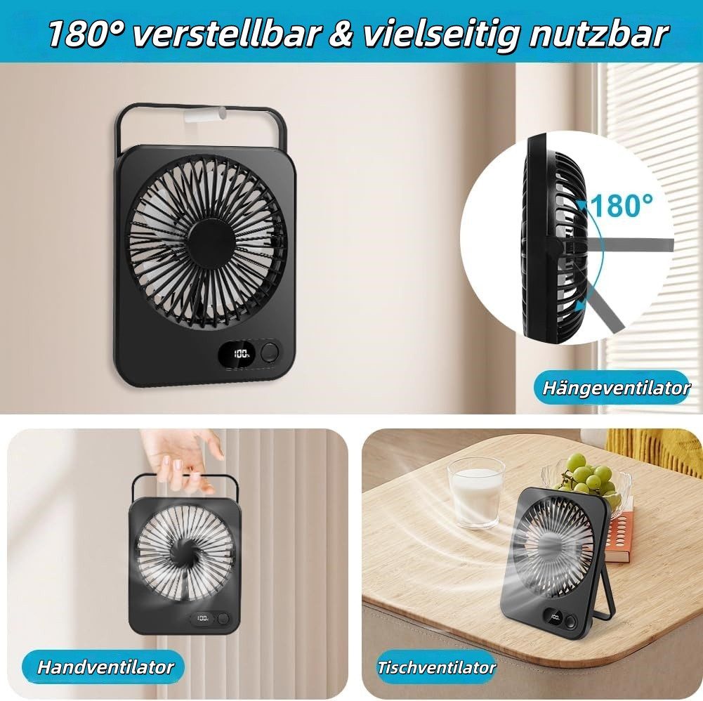 Minicloss Mini USB-Ventilator Mini USB-Ventilator, Einstellbar Tragbarer LED Anzeige Fan, Für Büro, Zuhause, Schlafzimmer, Bibliothek