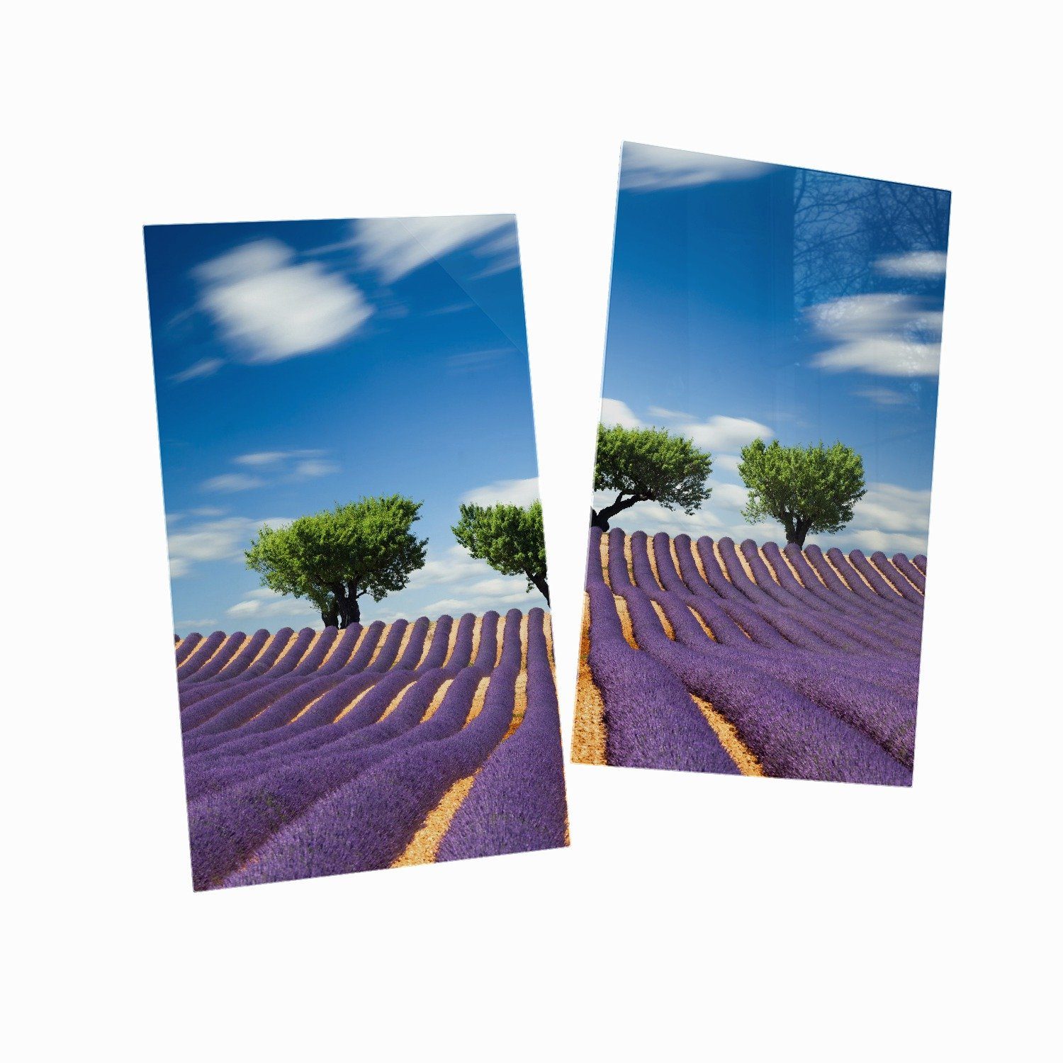 Wallario Herd-Abdeckplatte Abstraktes lila verschiedene ESG-Sicherheitsglas, 2 Größen Blumenfeld Noppen), tlg., inkl. Lavendel, 5mm mit (Glasplatte