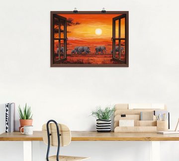 Artland Wandbild Fensterblick - Elefantenherde, Fensterblick (1 St), als Leinwandbild, Poster, Wandaufkleber in verschied. Größen